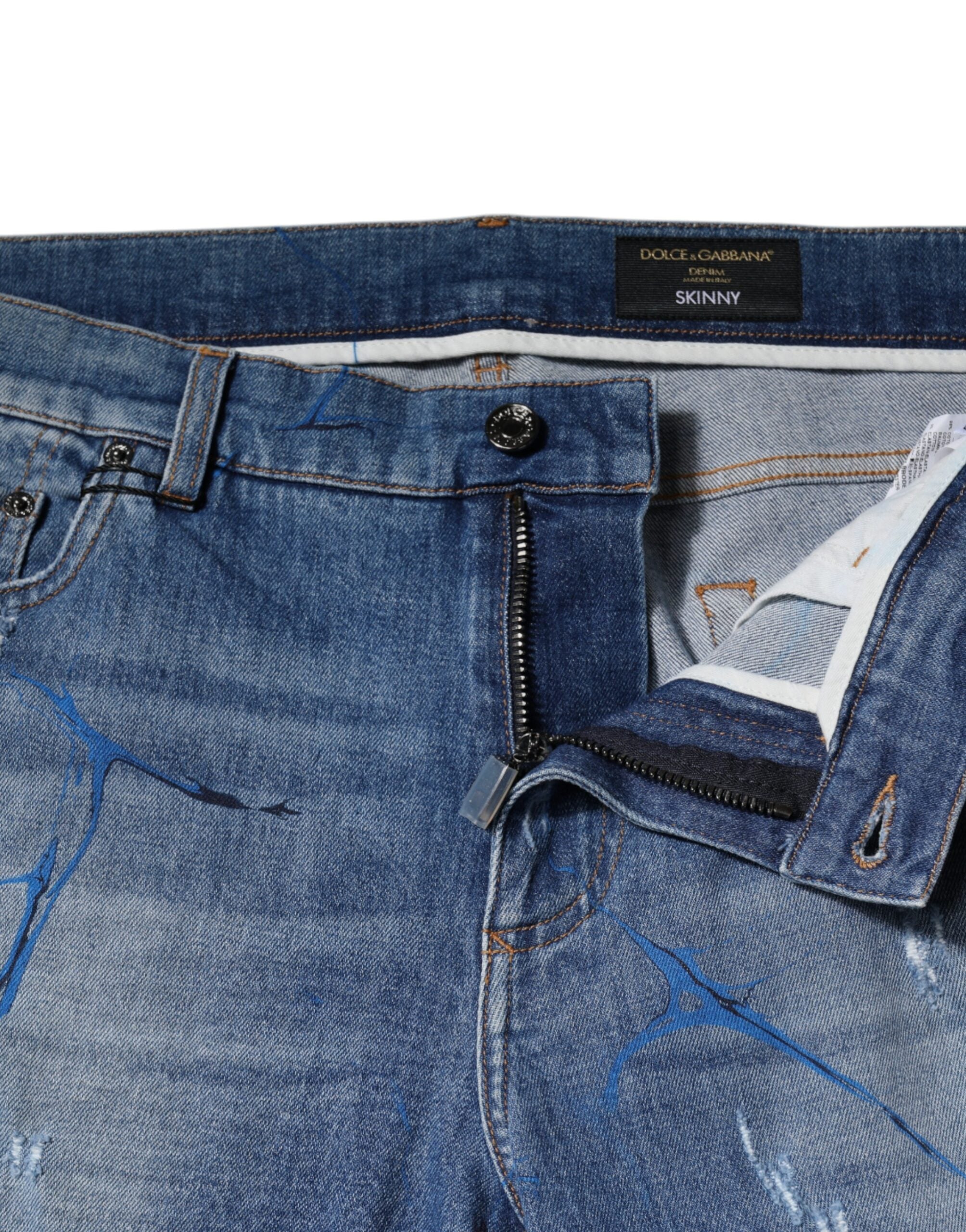 Dolce & Gabbana Blue Distressed Denim Cotton-Stretch Skinny Jeans