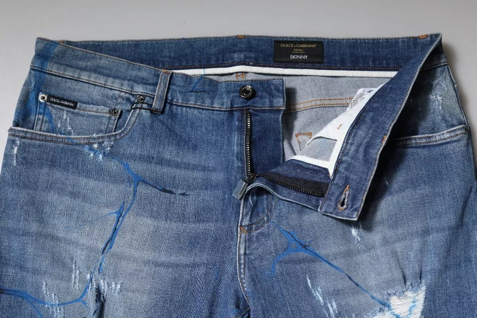 Dolce & Gabbana Blue Distressed Denim Cotton-Stretch Skinny Jeans