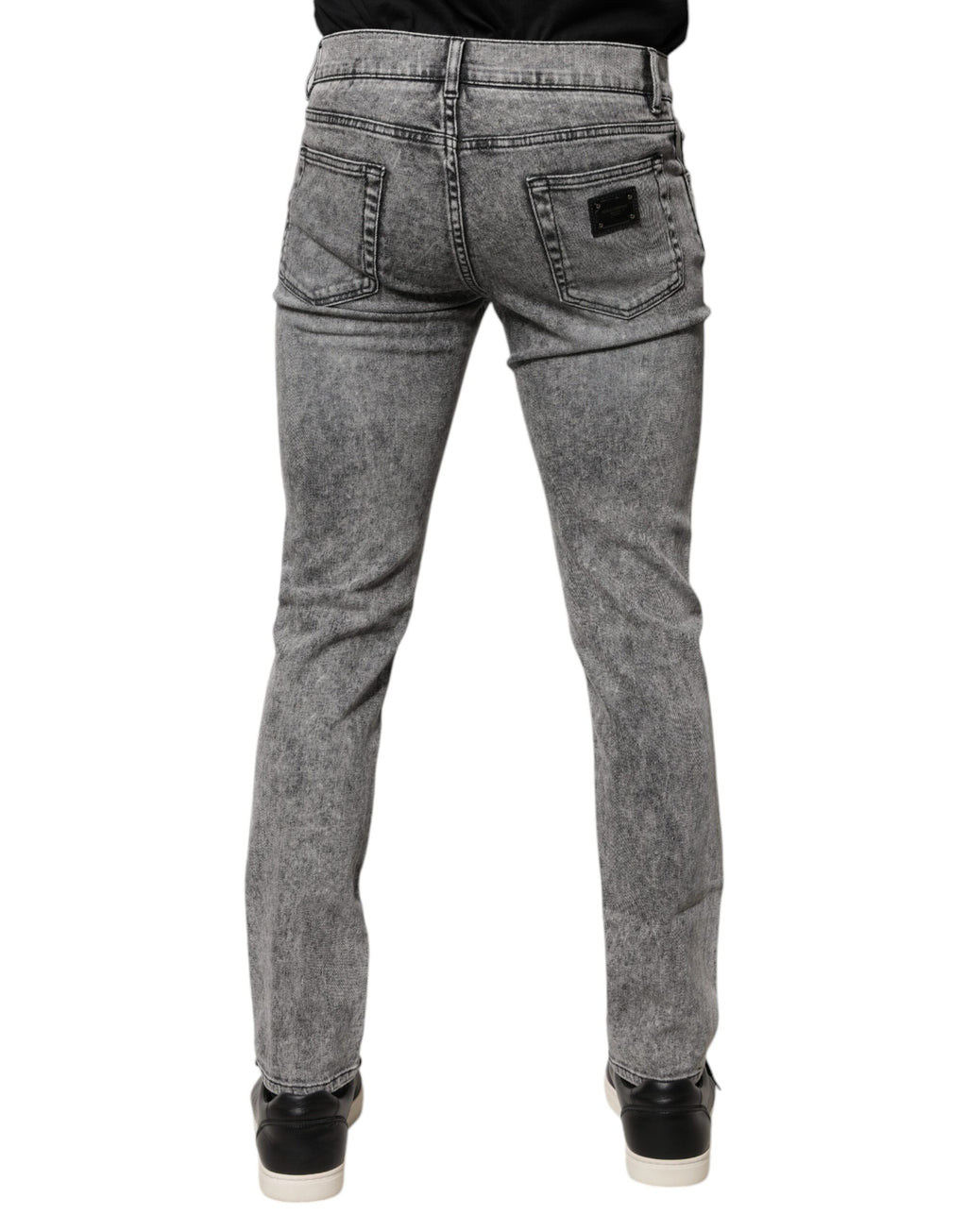 Dolce & Gabbana Graue Logo-Plakette Baumwolle Slim Fit Denim Jeans