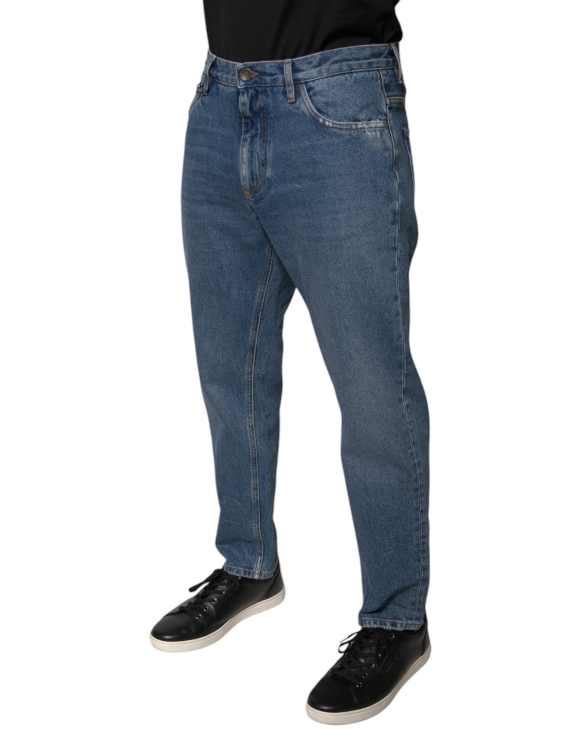 Dolce & Gabbana Blaue Baumwolle Logo Männer Lose Denim Jeans