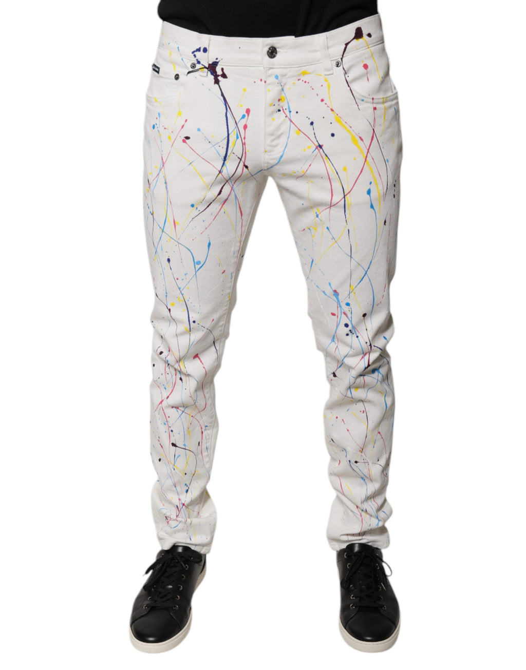 Dolce & Gabbana Weiße Skinny Denim-Jeans mit Farbspritzern