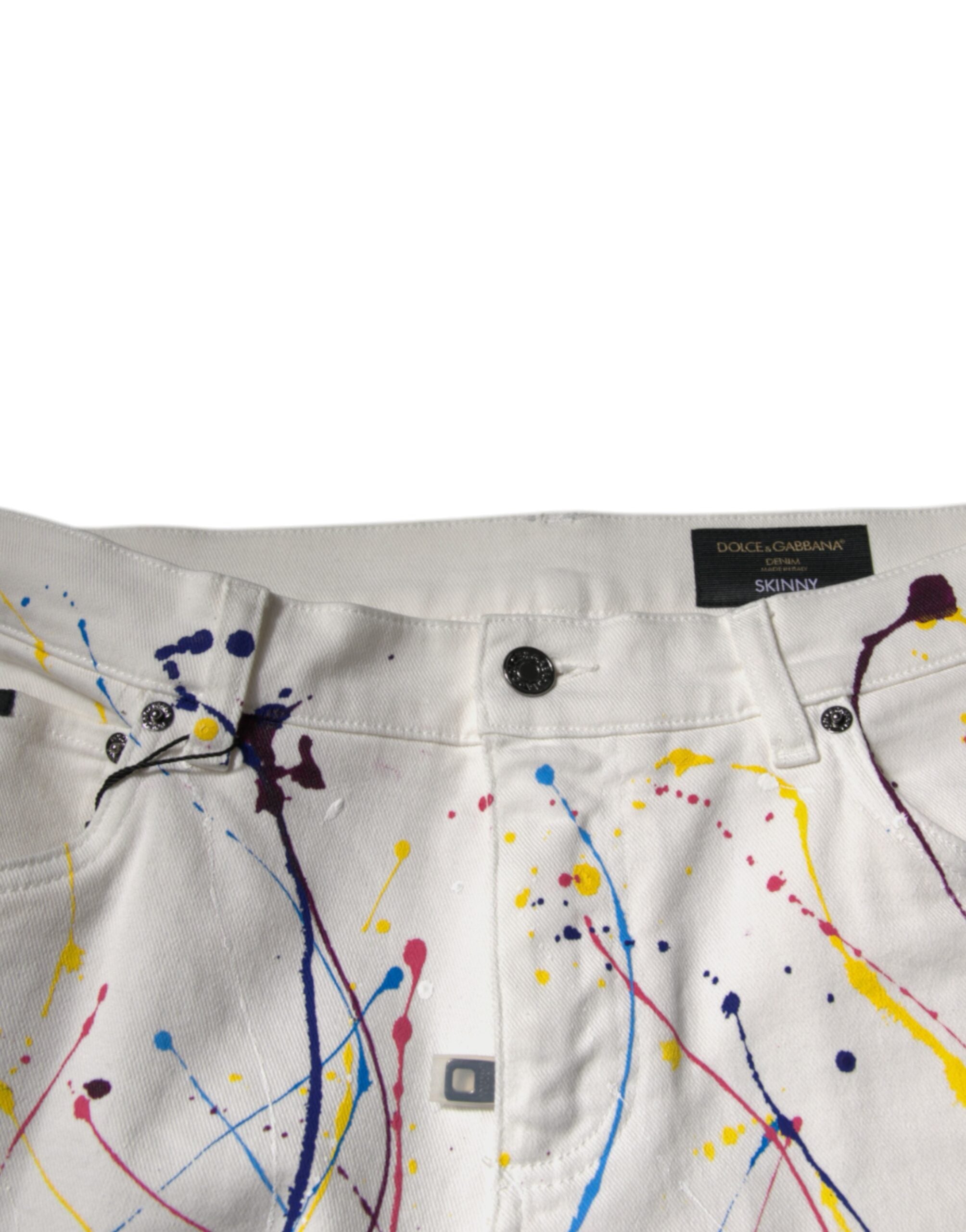 Dolce & Gabbana Weiße Skinny Denim-Jeans mit Farbspritzern