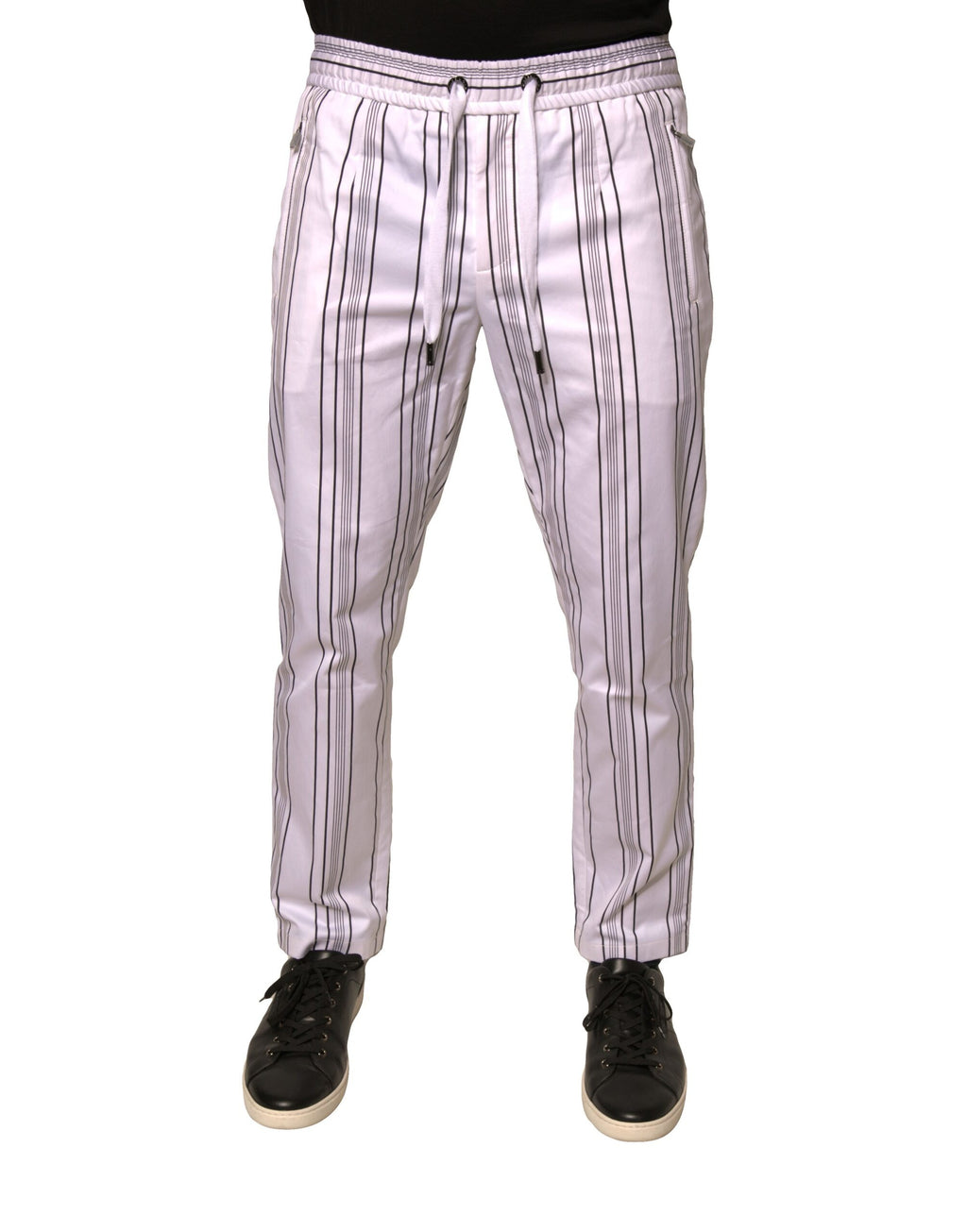 Dolce & Gabbana White Cotton Striped Dress Skinny Pants