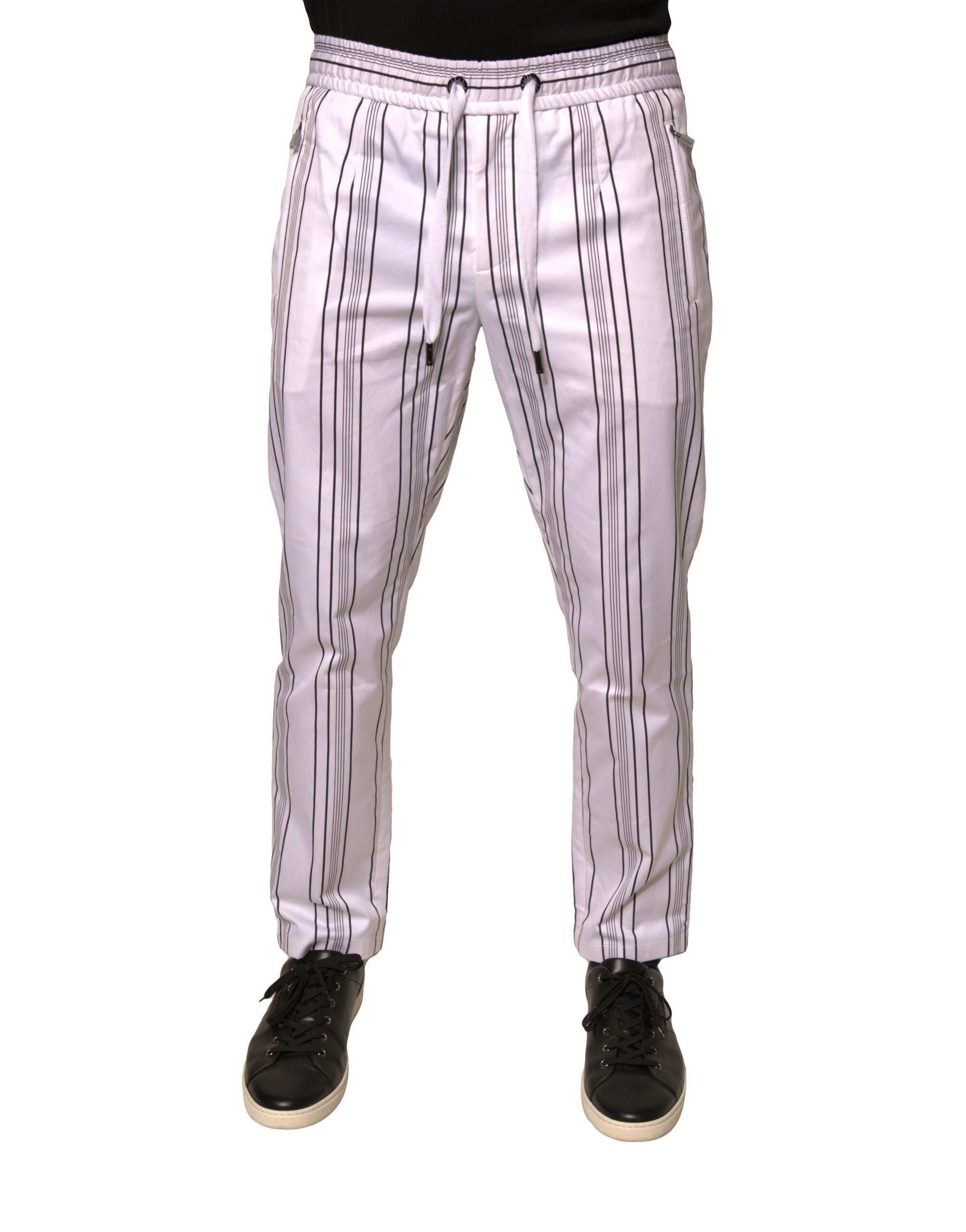 Dolce & Gabbana White Cotton Striped Dress Skinny Pants