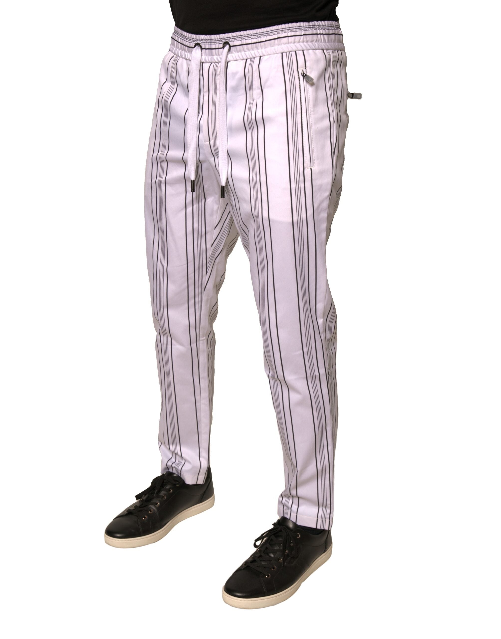 Dolce & Gabbana White Cotton Striped Dress Skinny Pants