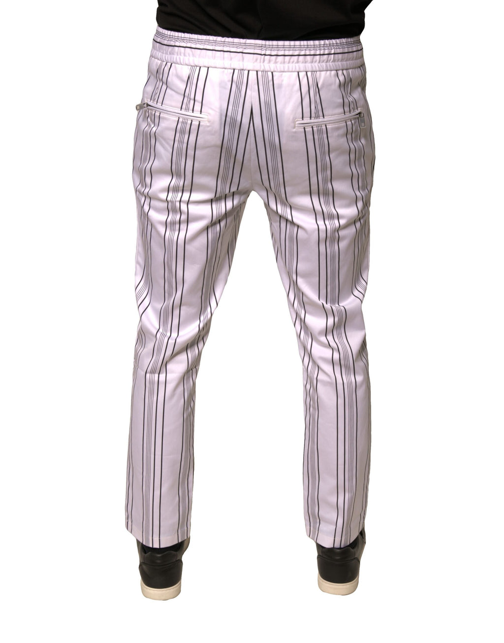 Dolce & Gabbana White Cotton Striped Dress Skinny Pants