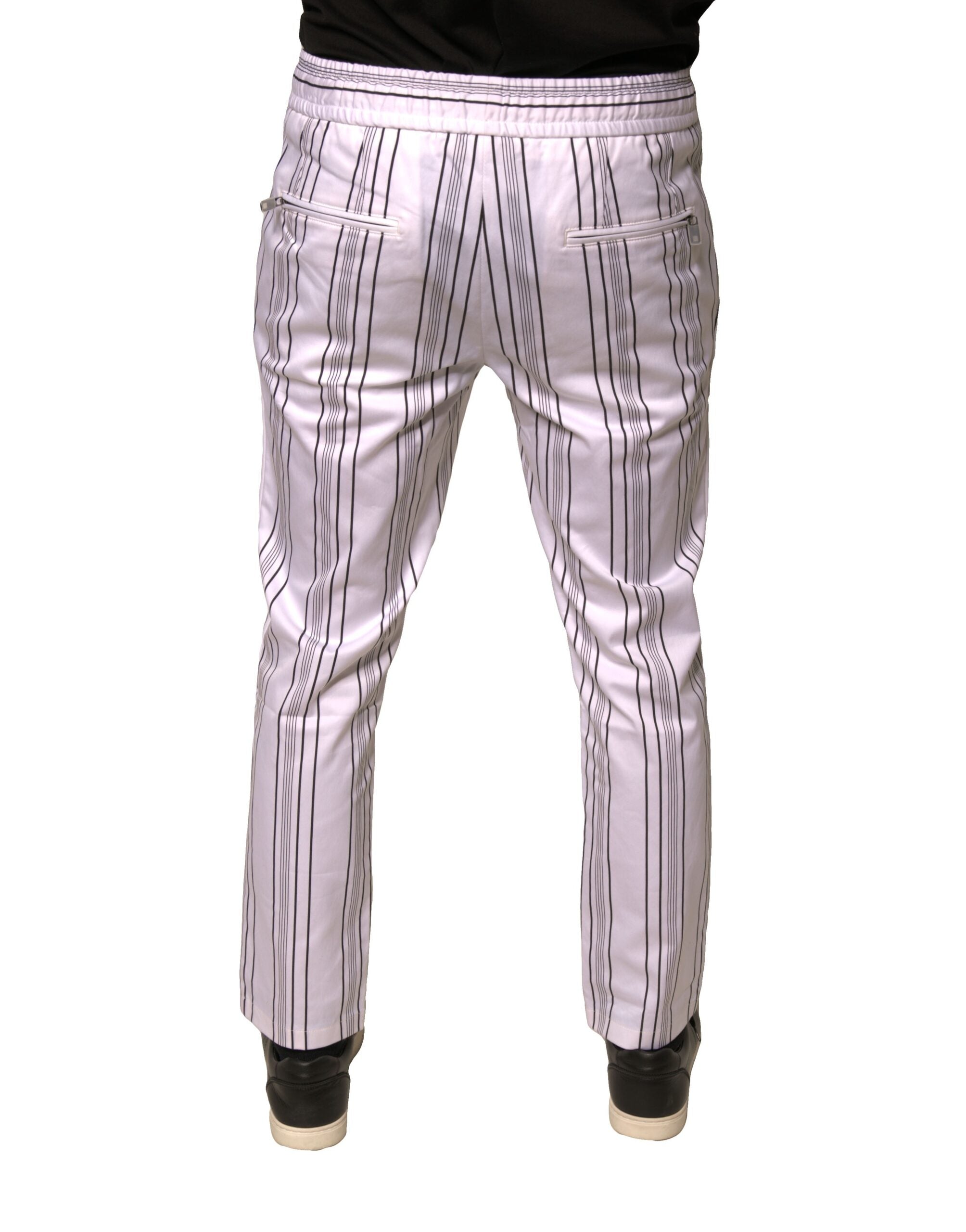 Dolce & Gabbana White Cotton Striped Dress Skinny Pants