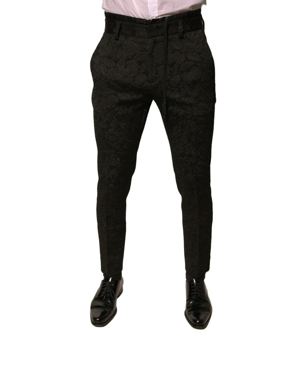 Dolce & Gabbana Black Brocade Polyester Skinny Men's Suit Trousers