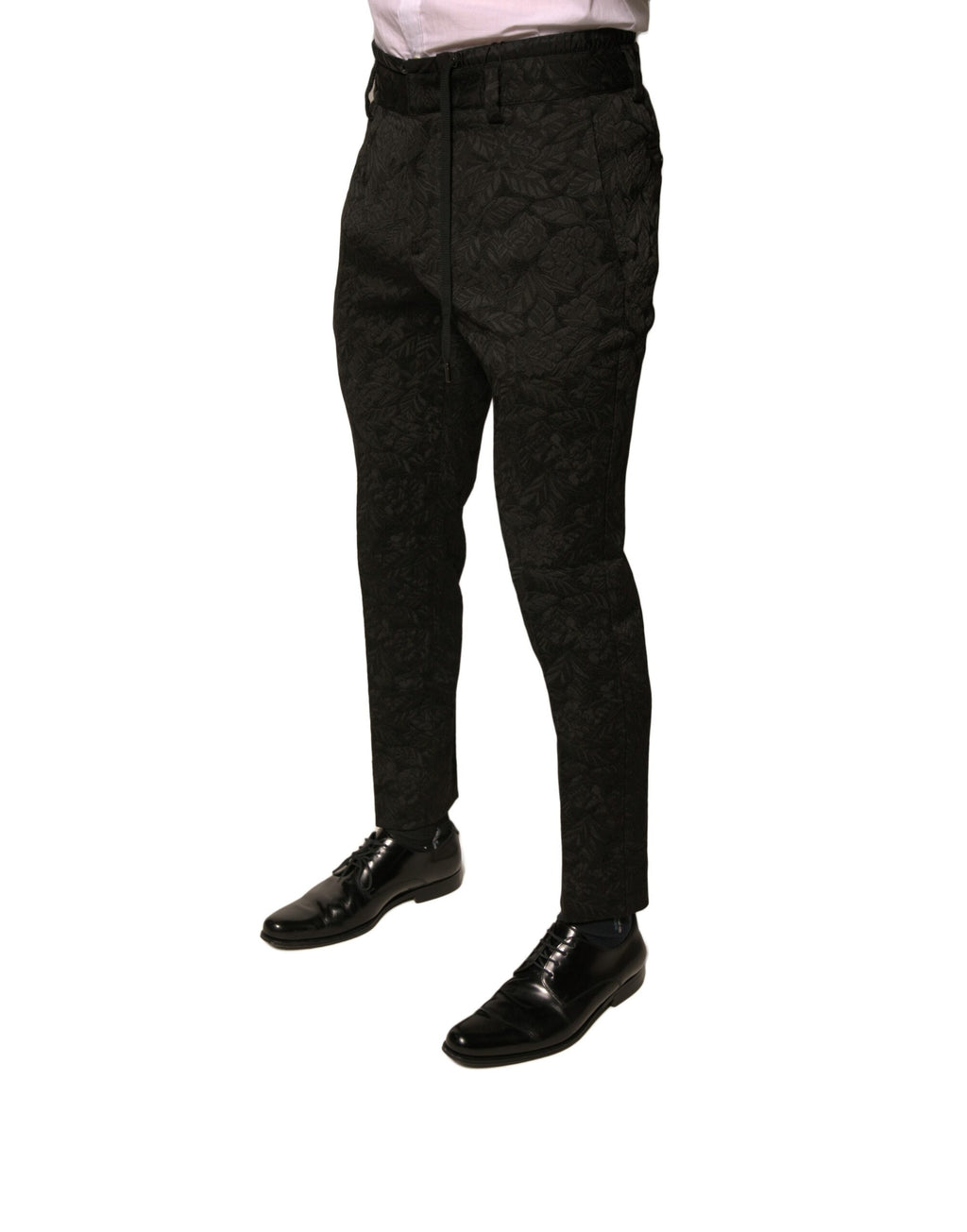 Dolce & Gabbana Black Brocade Polyester Skinny Men's Suit Trousers