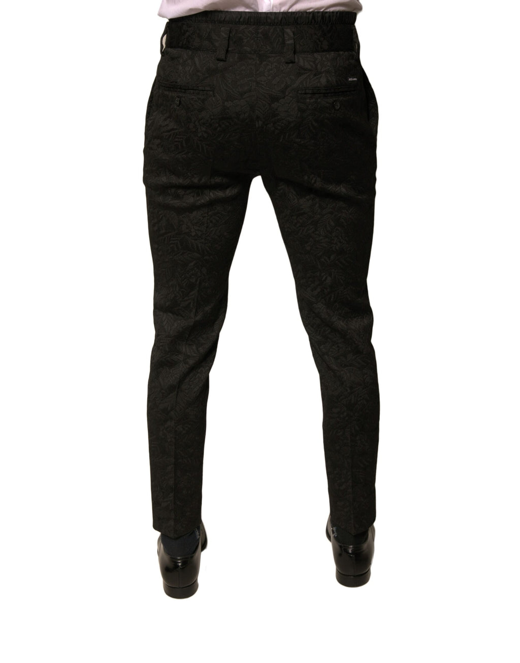Dolce & Gabbana Black Brocade Polyester Skinny Men's Suit Trousers