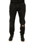 Dolce & Gabbana Black Distressed Logo Cotton Skinny Denim Jeans