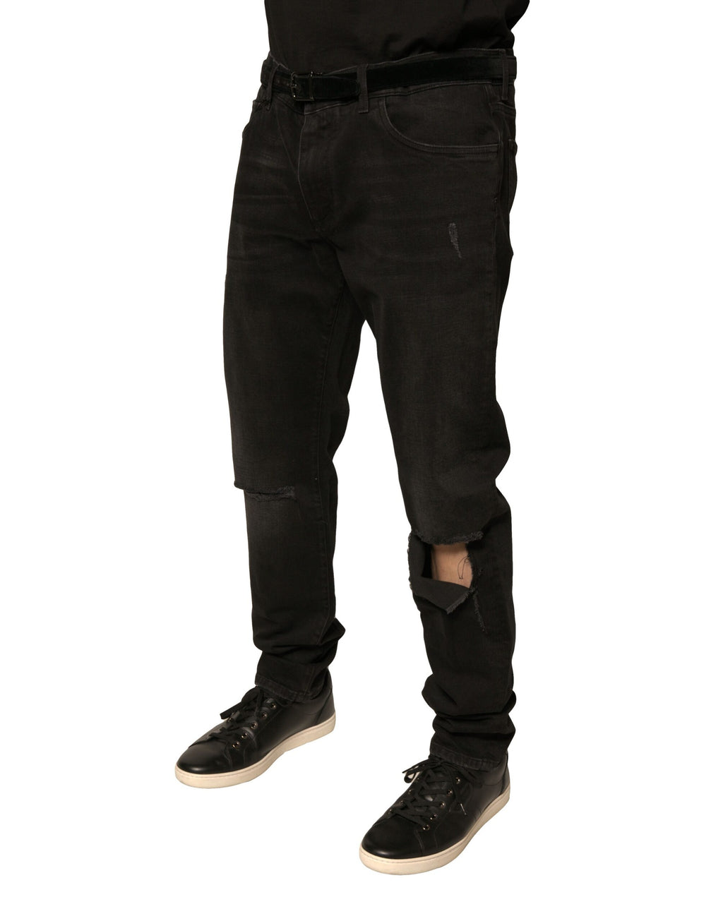 Dolce & Gabbana Black Distressed Logo Cotton Skinny Denim Jeans