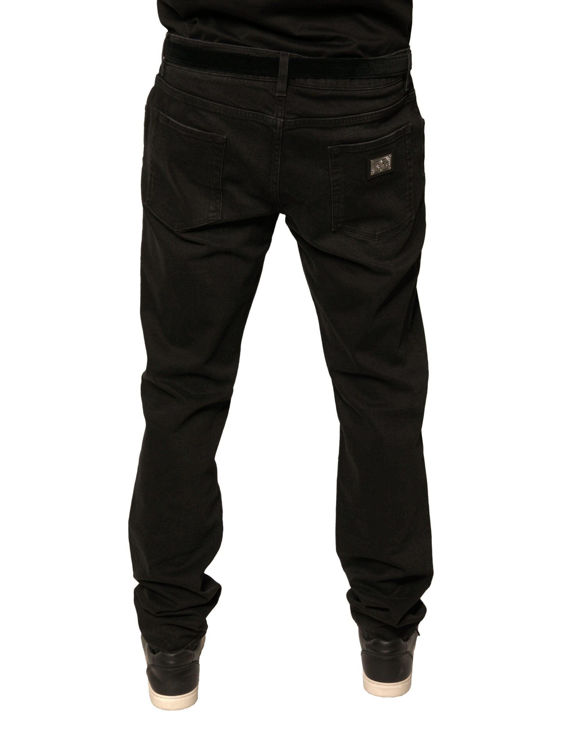 Dolce & Gabbana Black Distressed Logo Cotton Skinny Denim Jeans