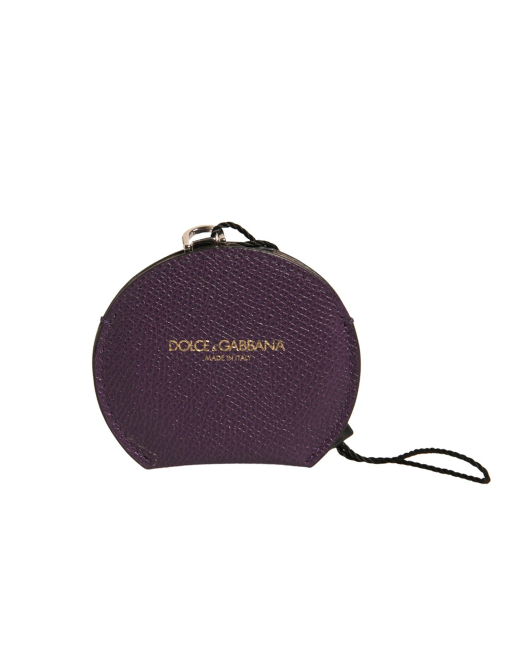 Dolce & Gabbana Purple Calfskin Round Logo Hand Mirror Holder