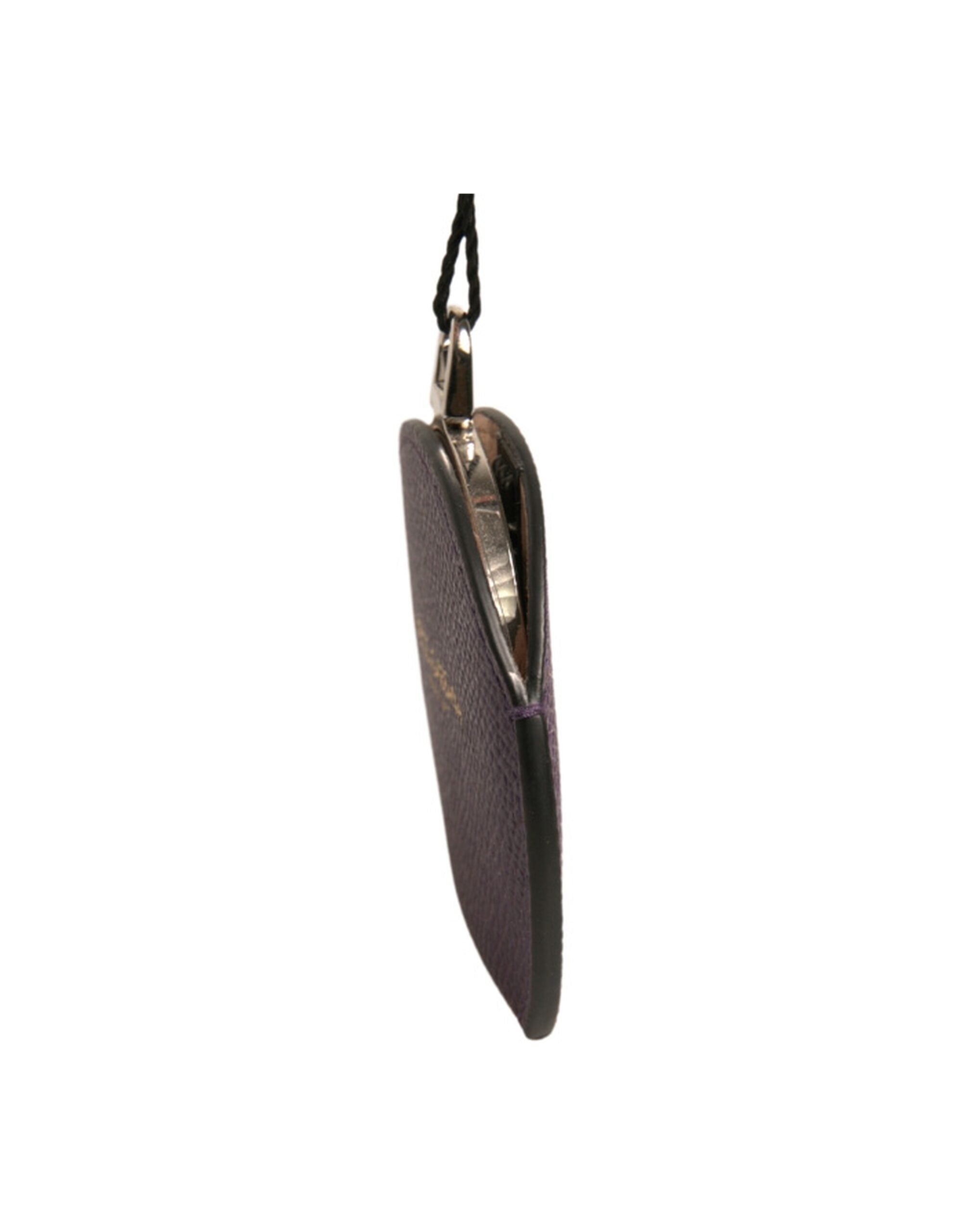 Dolce & Gabbana Purple Calfskin Round Logo Hand Mirror Holder