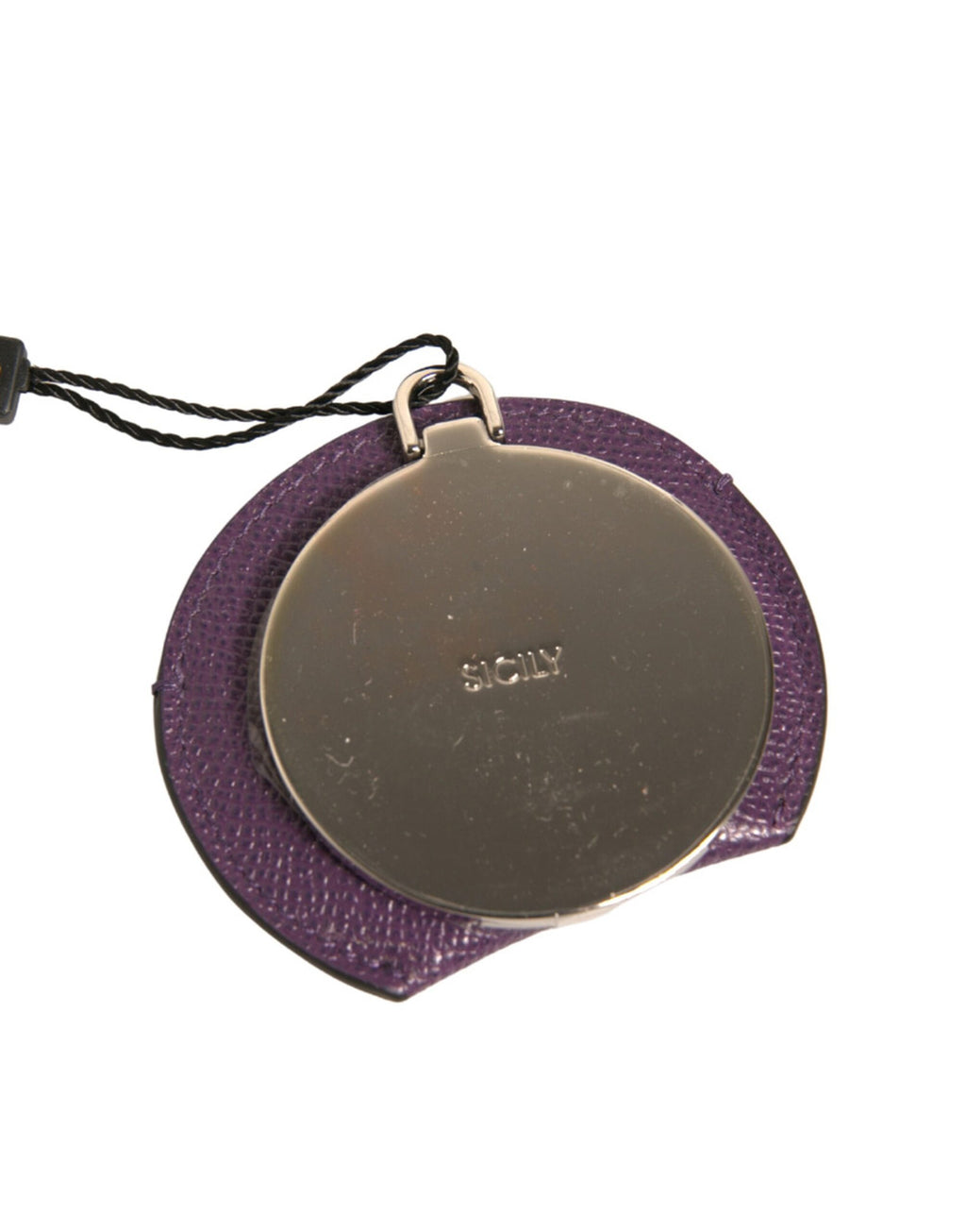 Dolce & Gabbana Purple Calfskin Round Logo Hand Mirror Holder