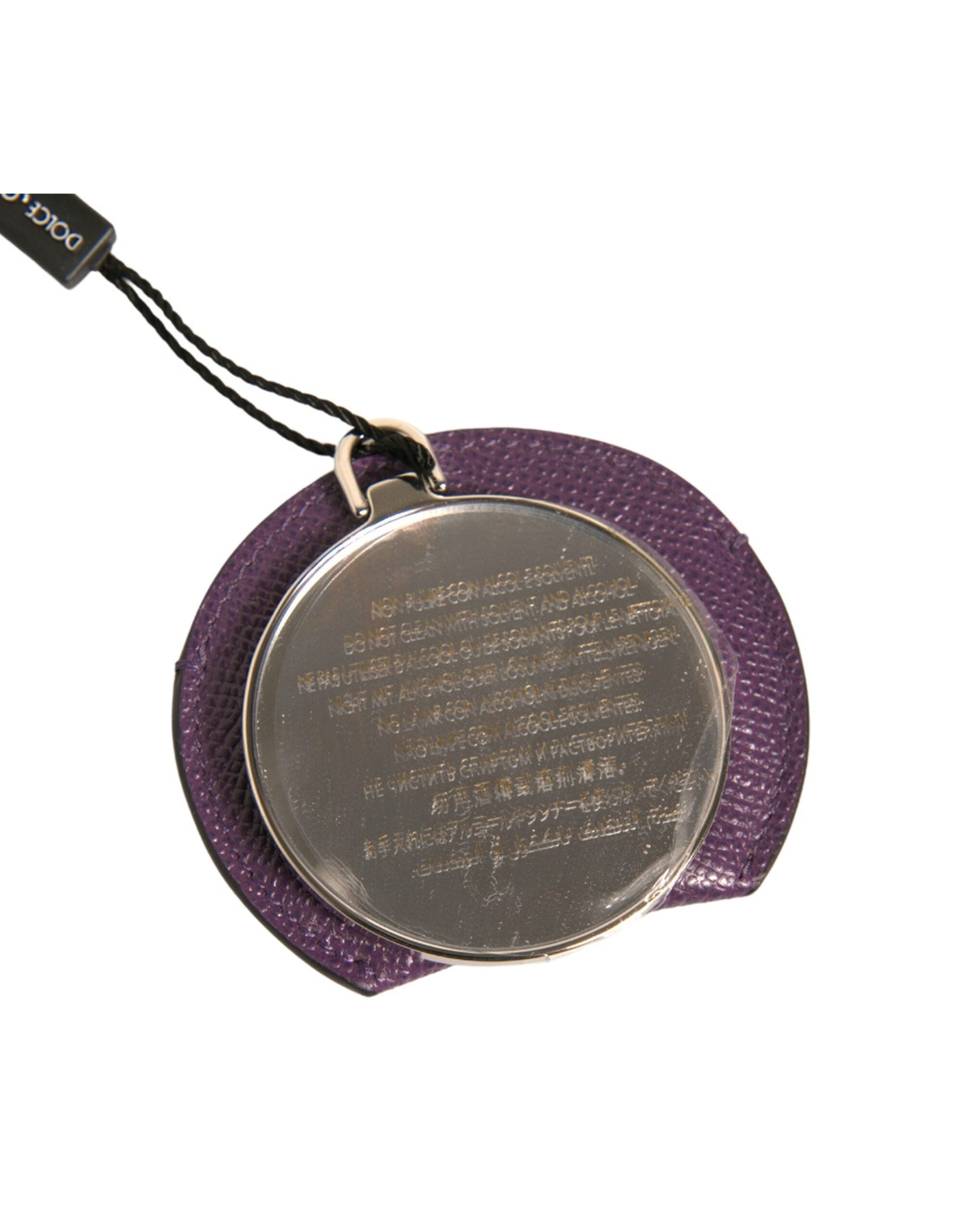 Dolce & Gabbana Purple Calfskin Round Logo Hand Mirror Holder