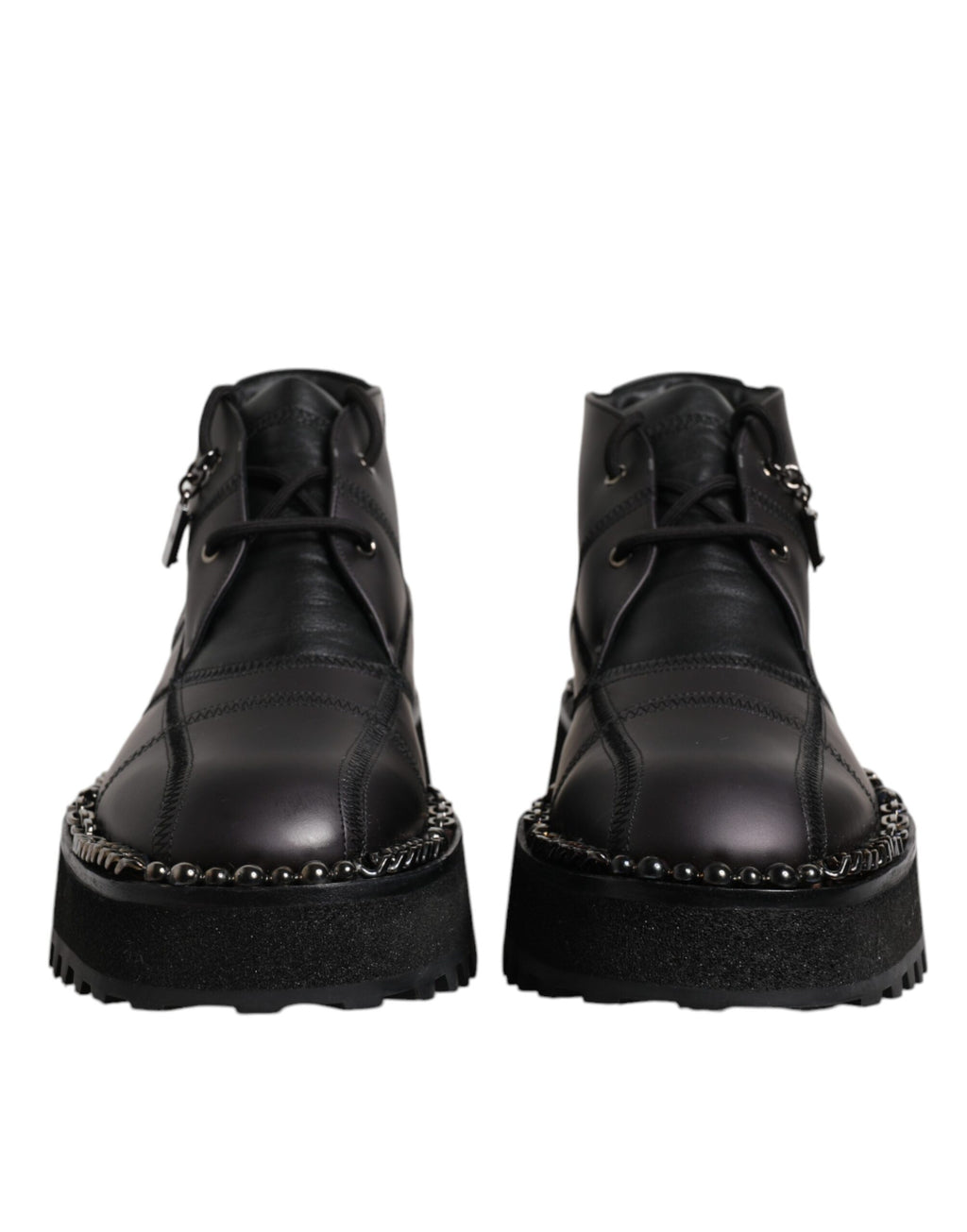 Dolce & Gabbana Black Leather Lace-Up Ankle Boots Shoes