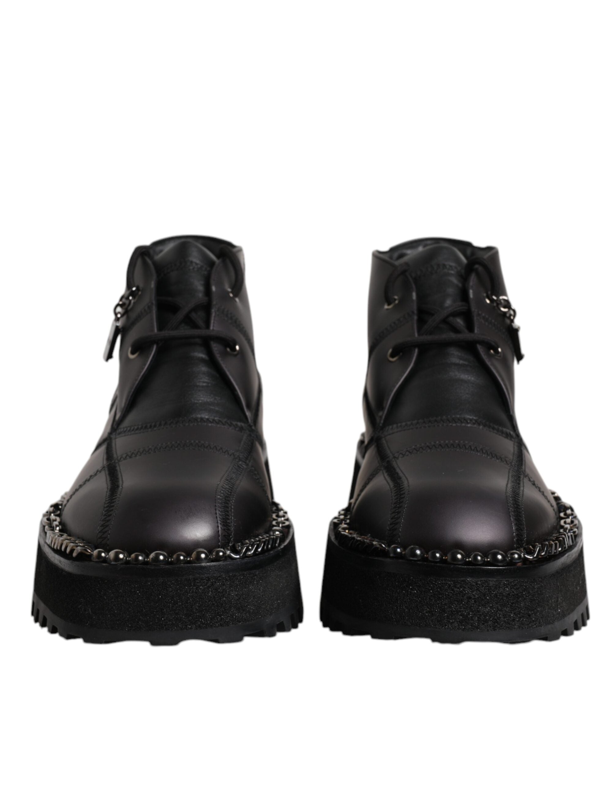 Dolce & Gabbana Black Leather Lace-Up Ankle Boots Shoes
