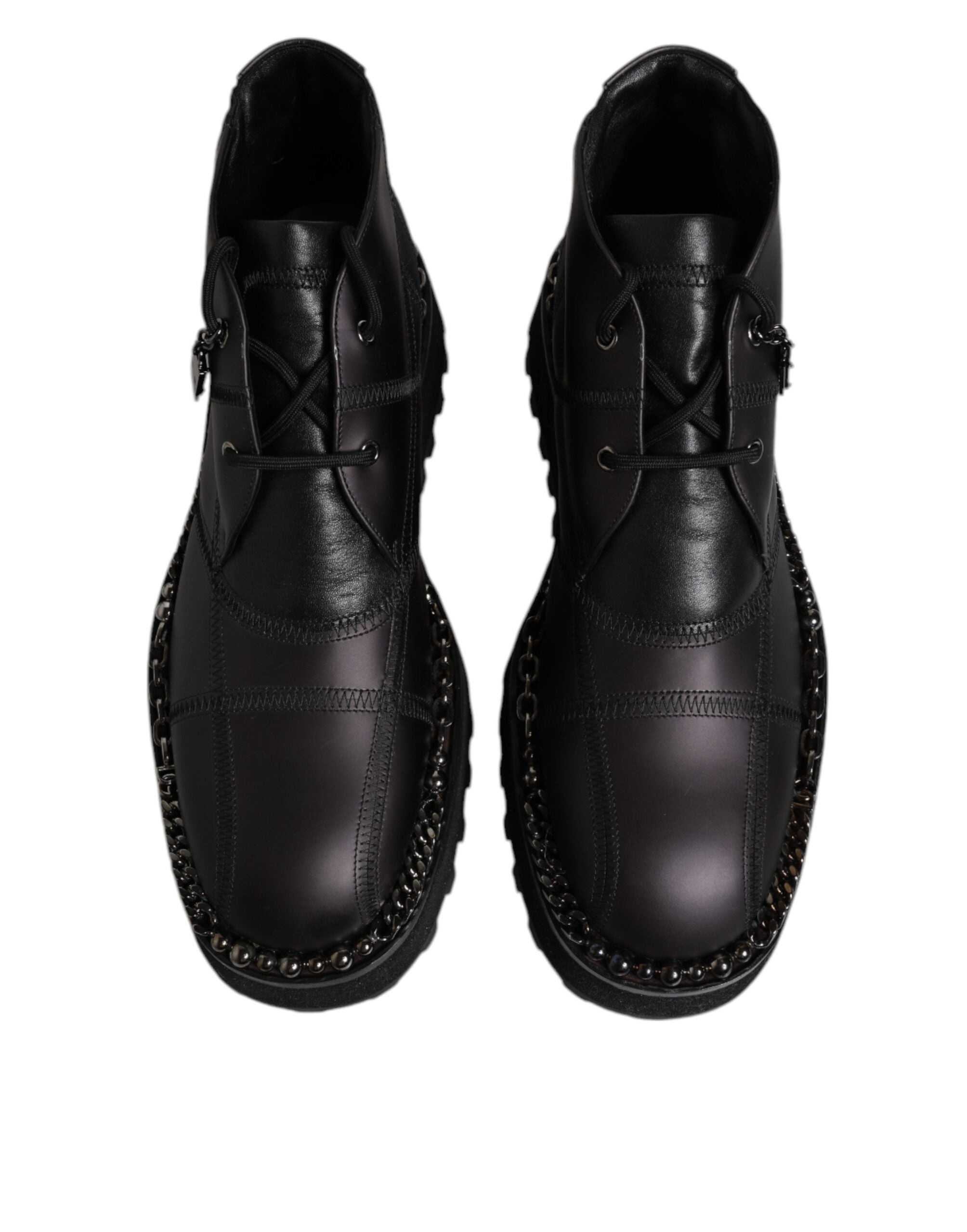 Dolce & Gabbana Black Leather Lace-Up Ankle Boots Shoes