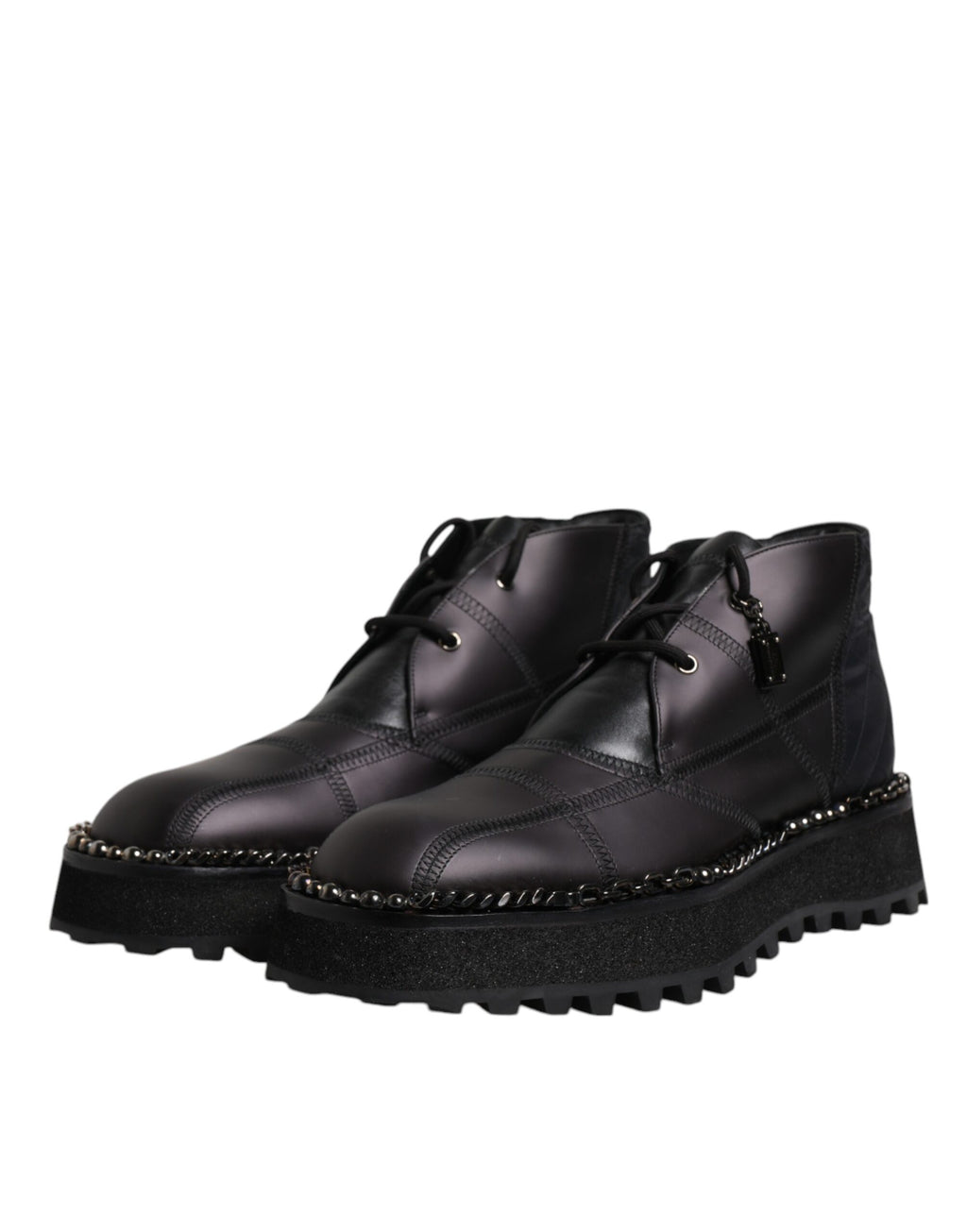 Dolce & Gabbana Black Leather Lace-Up Ankle Boots Shoes