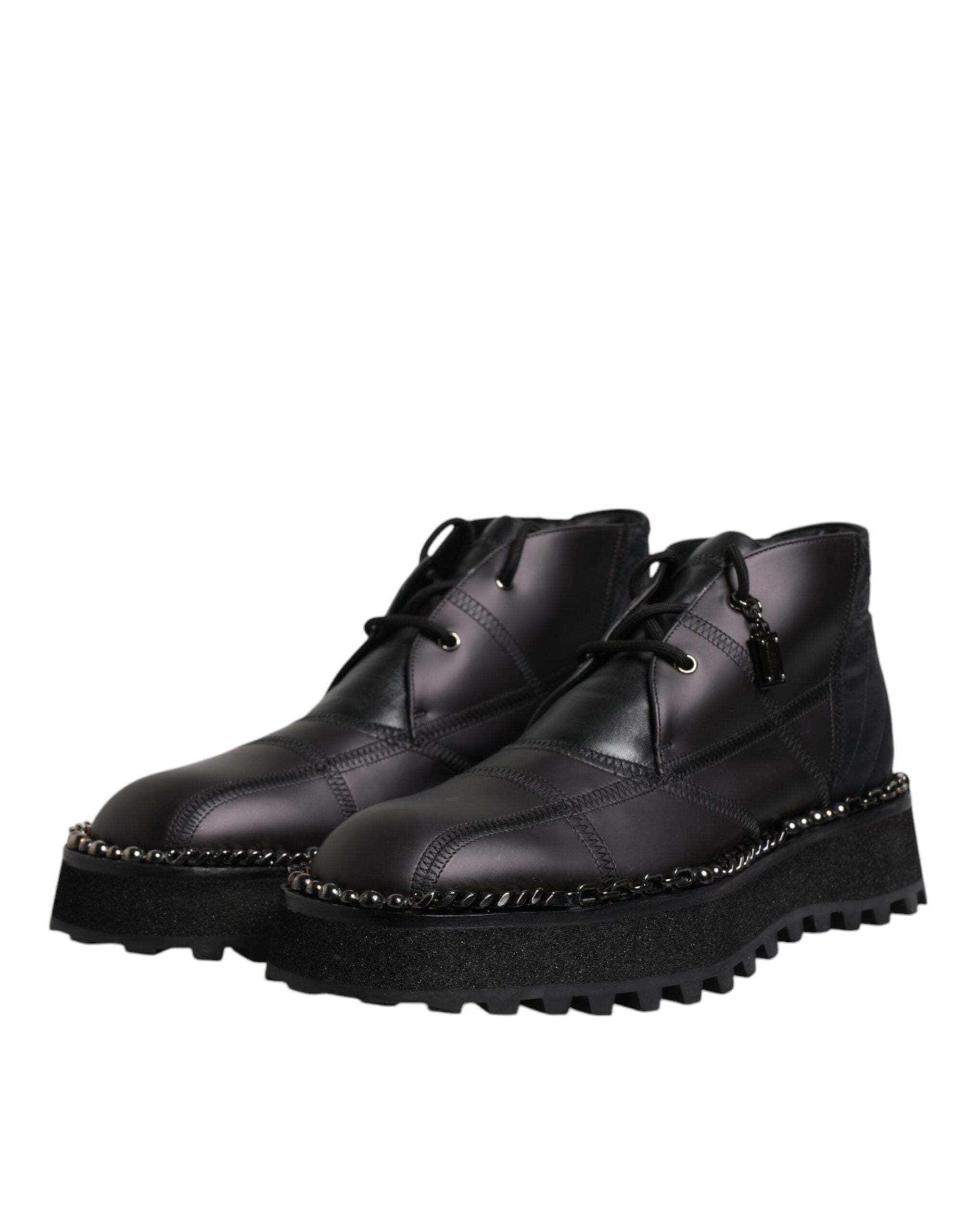 Dolce & Gabbana Black Leather Lace-Up Ankle Boots Shoes