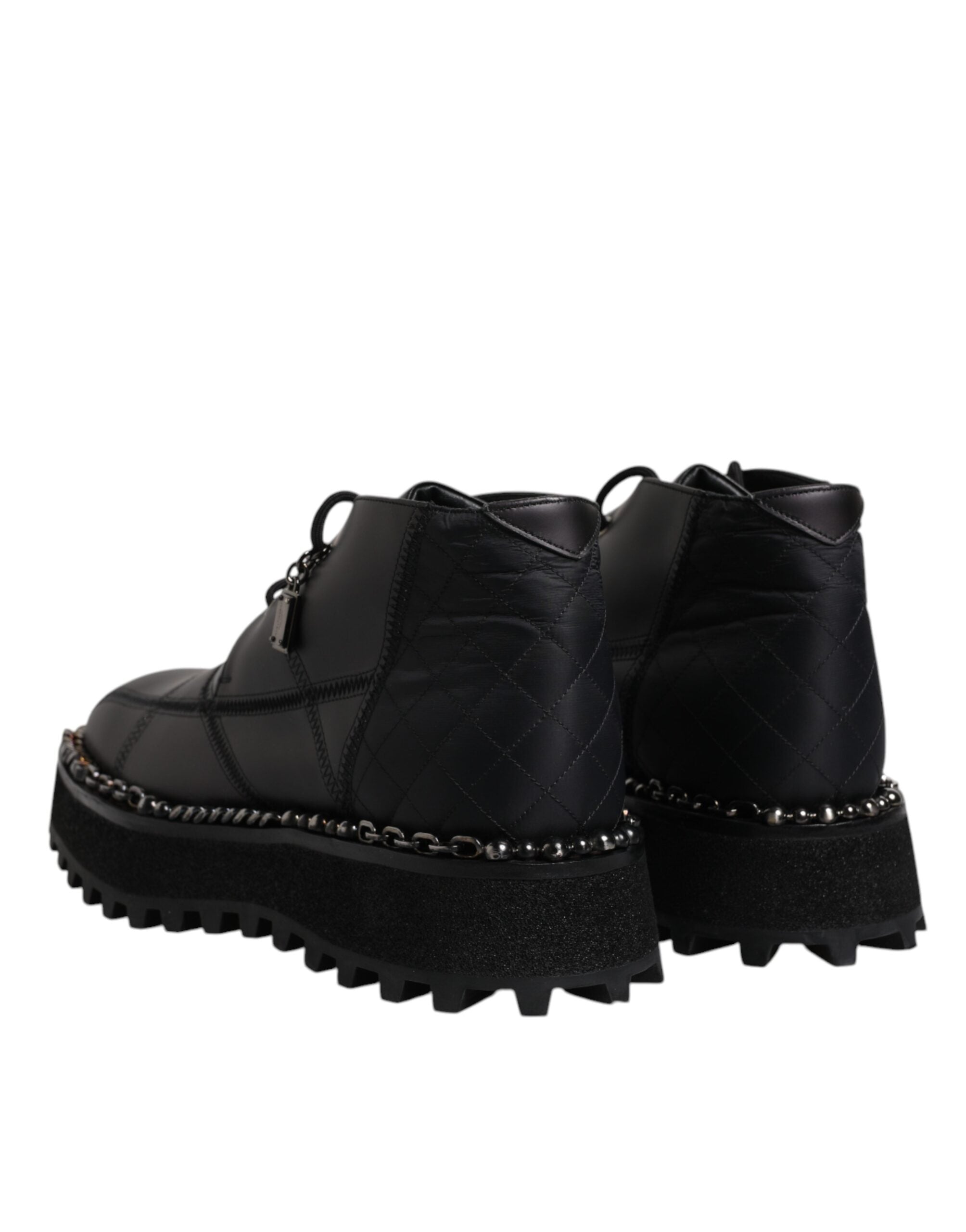 Dolce & Gabbana Black Leather Lace-Up Ankle Boots Shoes