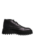 Dolce & Gabbana Black Leather Lace-Up Ankle Boots Shoes