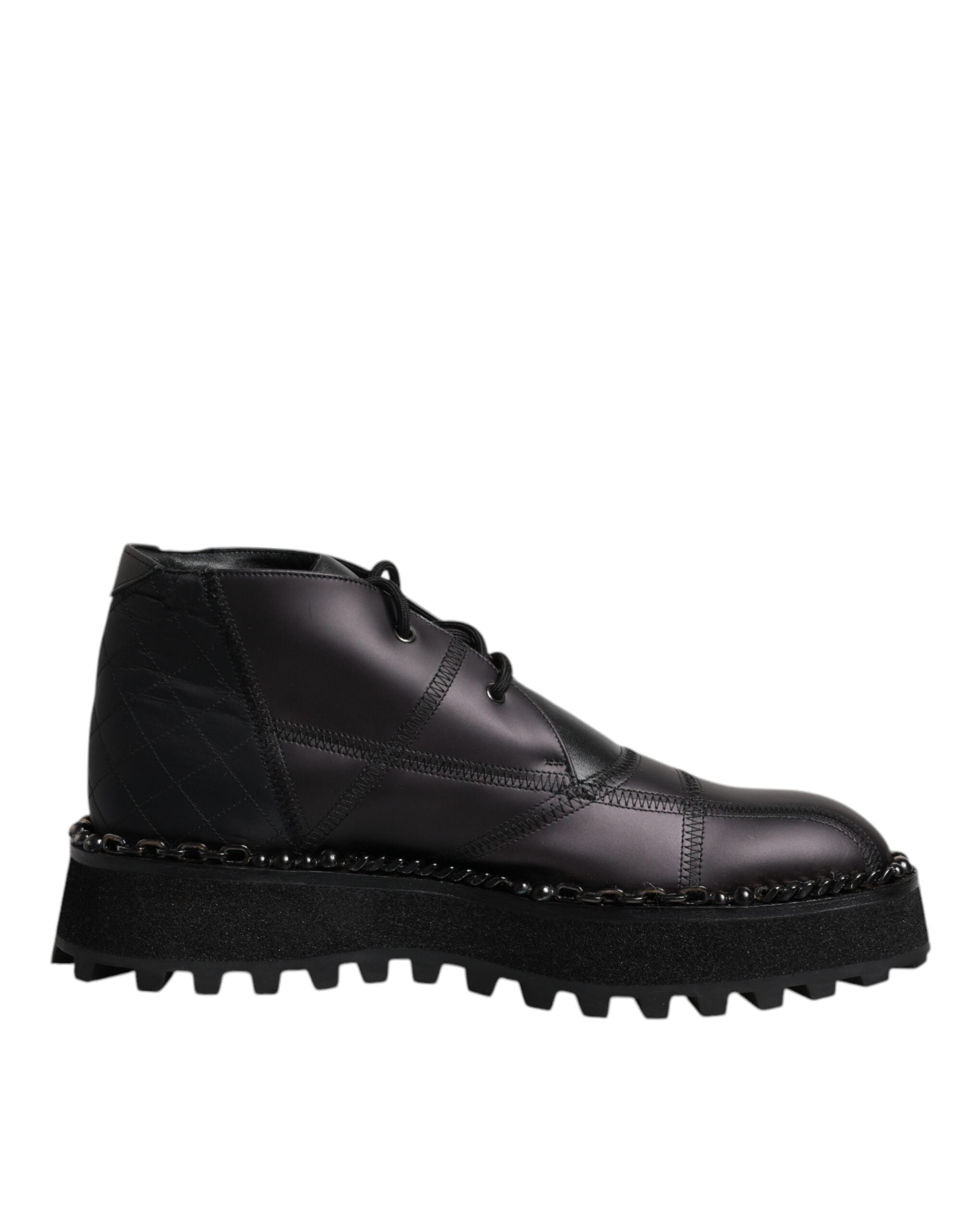 Dolce & Gabbana Black Leather Lace-Up Ankle Boots Shoes