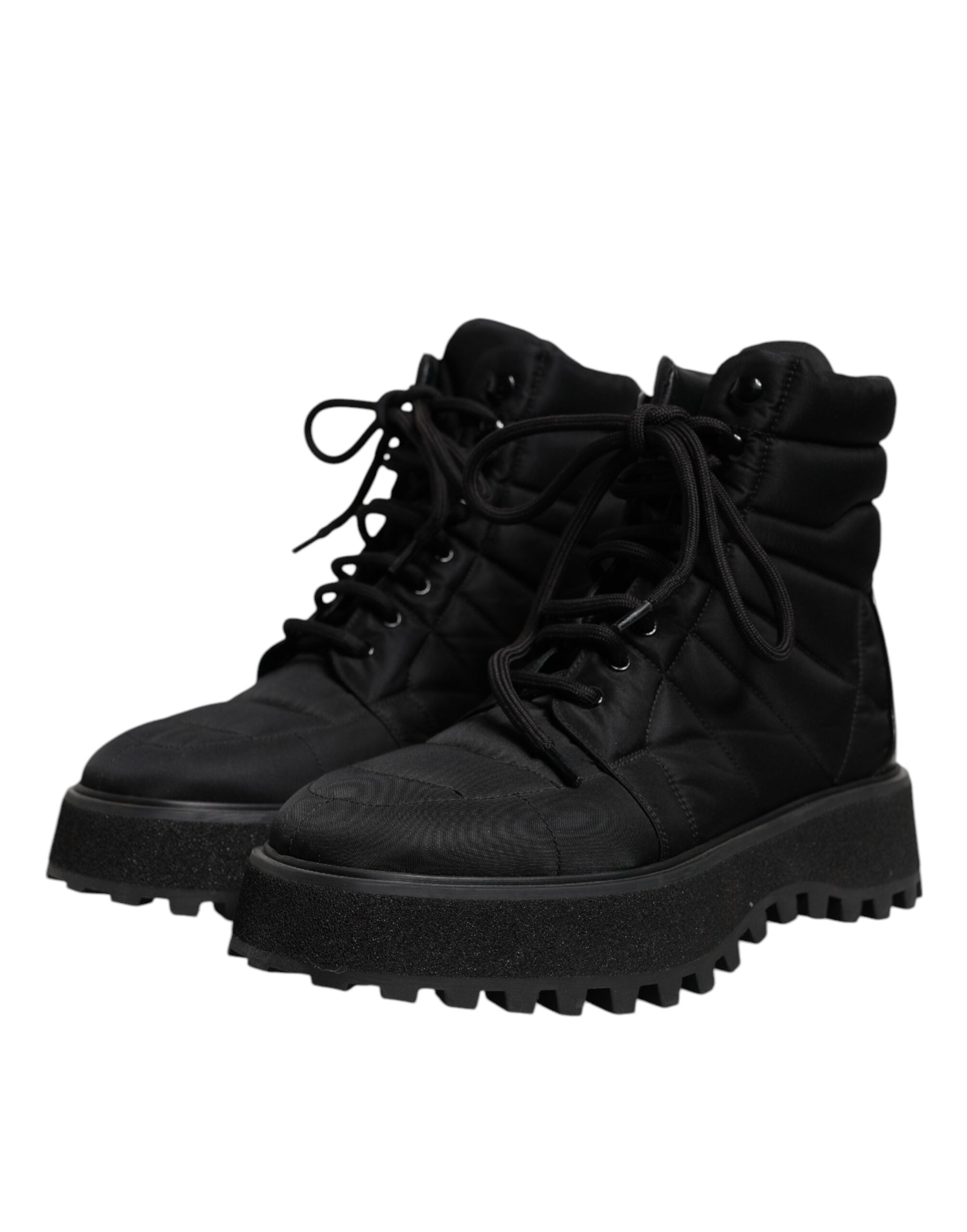 Dolce & Gabbana Schwarze gepolsterte Mid Calf Lace Up Stiefel Schuhe