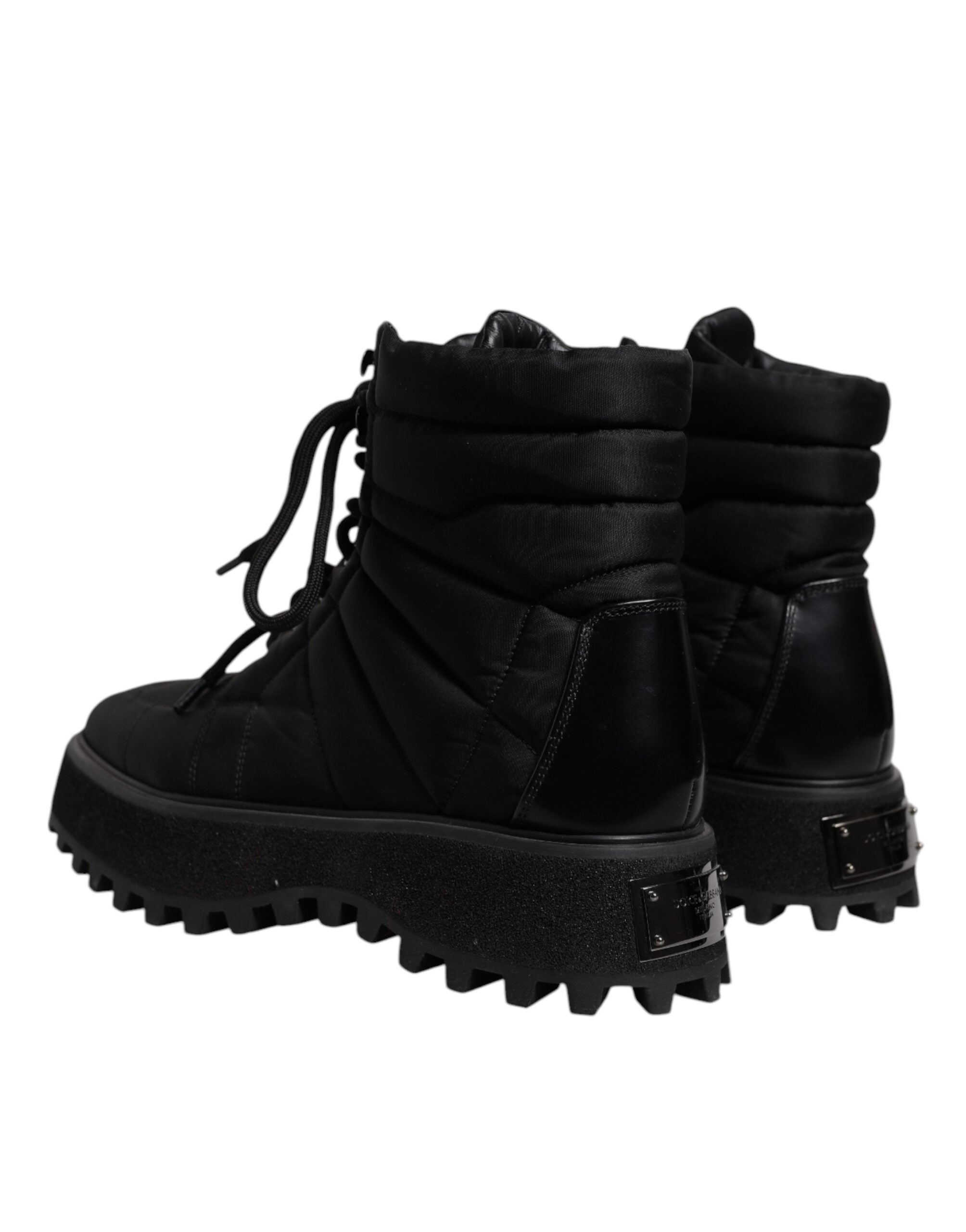 Dolce & Gabbana Schwarze gepolsterte Mid Calf Lace Up Stiefel Schuhe