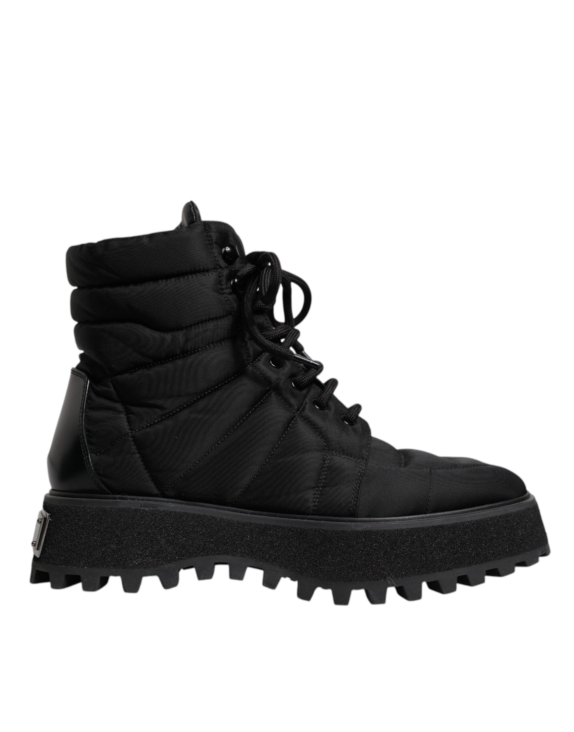 Dolce & Gabbana Schwarze gepolsterte Mid Calf Lace Up Stiefel Schuhe