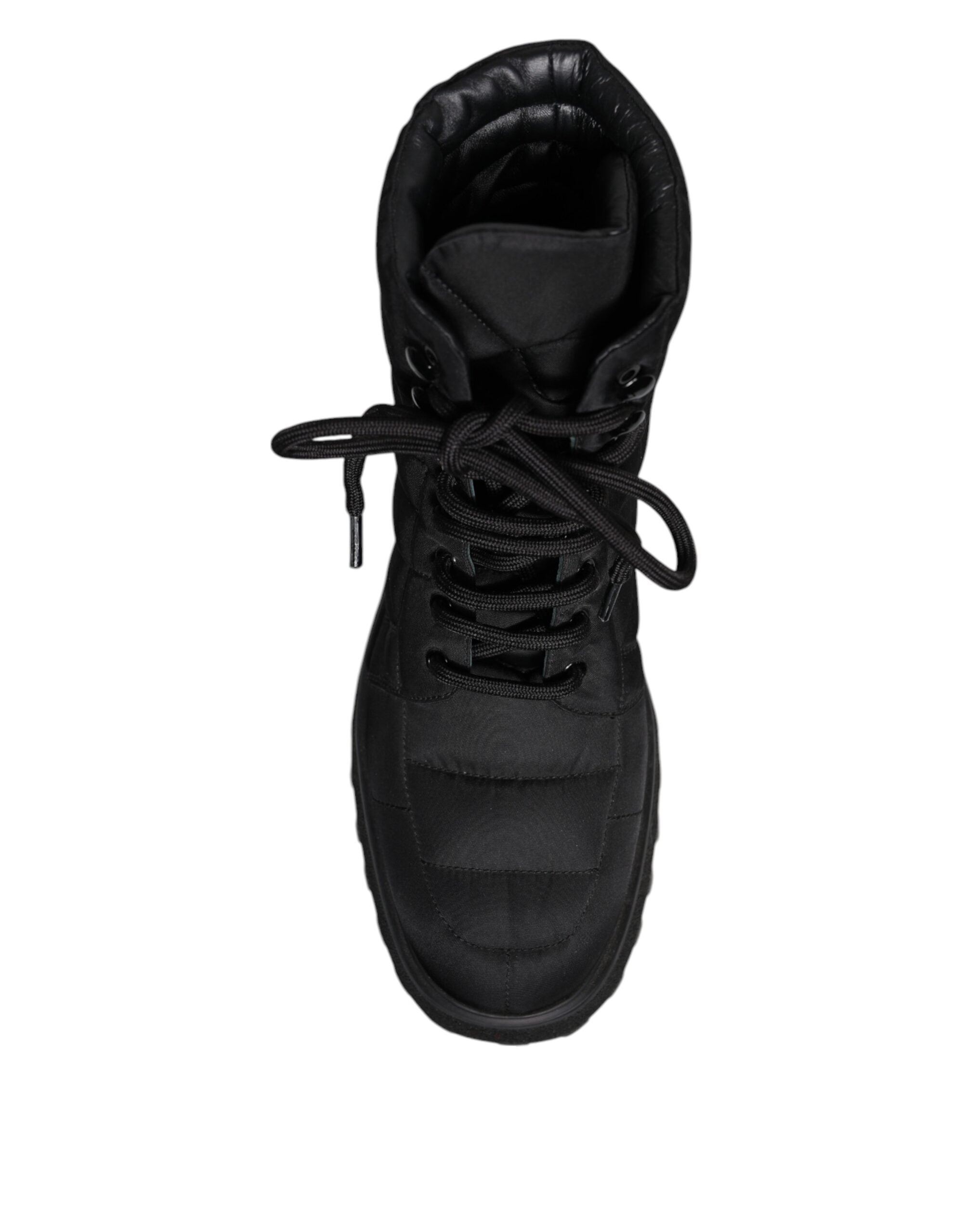 Dolce & Gabbana Schwarze gepolsterte Mid Calf Lace Up Stiefel Schuhe