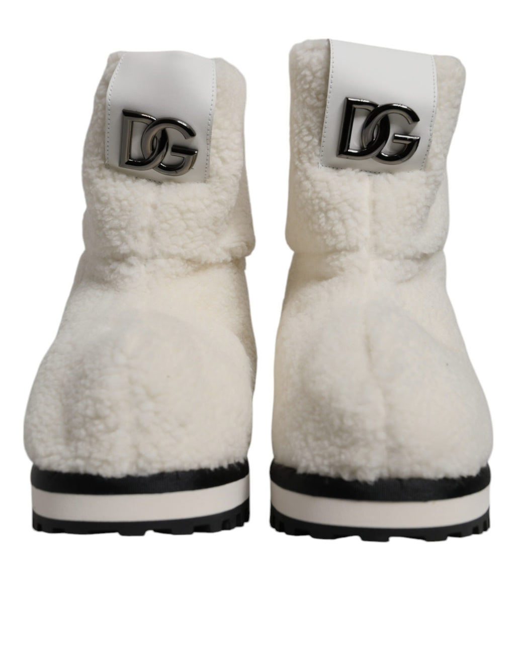 Dolce & Gabbana White Plush Logo Padded Mid-Calf Boots Shoes