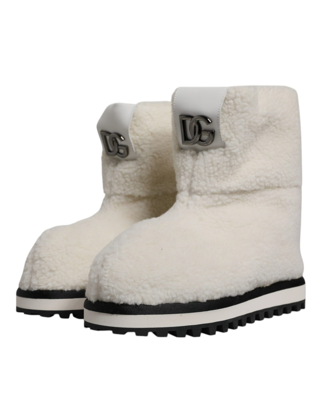 Dolce & Gabbana White Plush Logo Padded Mid-Calf Boots Shoes