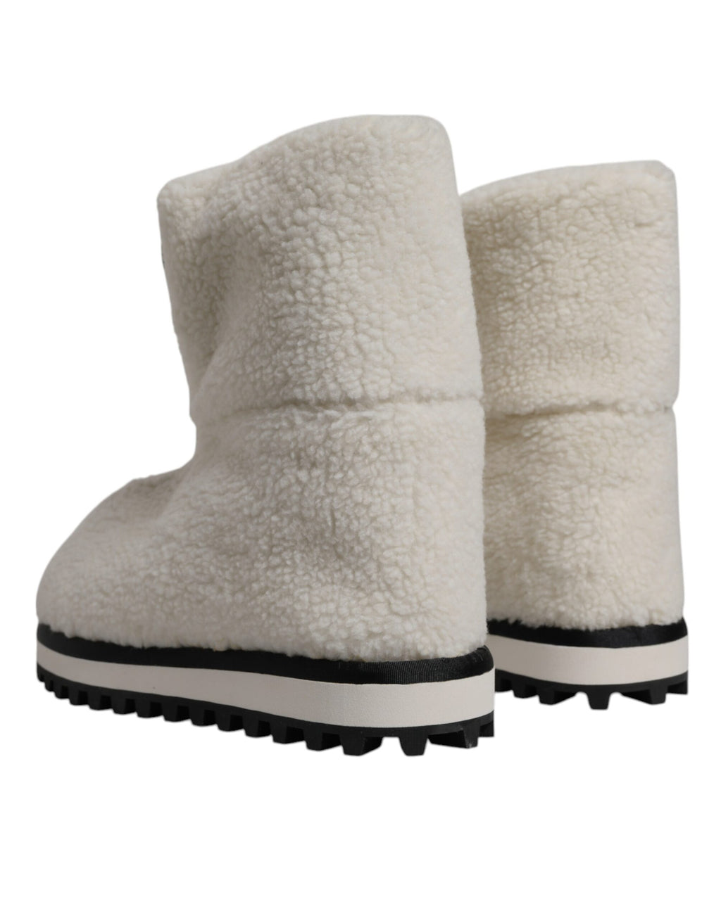 Dolce & Gabbana White Plush Logo Padded Mid-Calf Boots Shoes