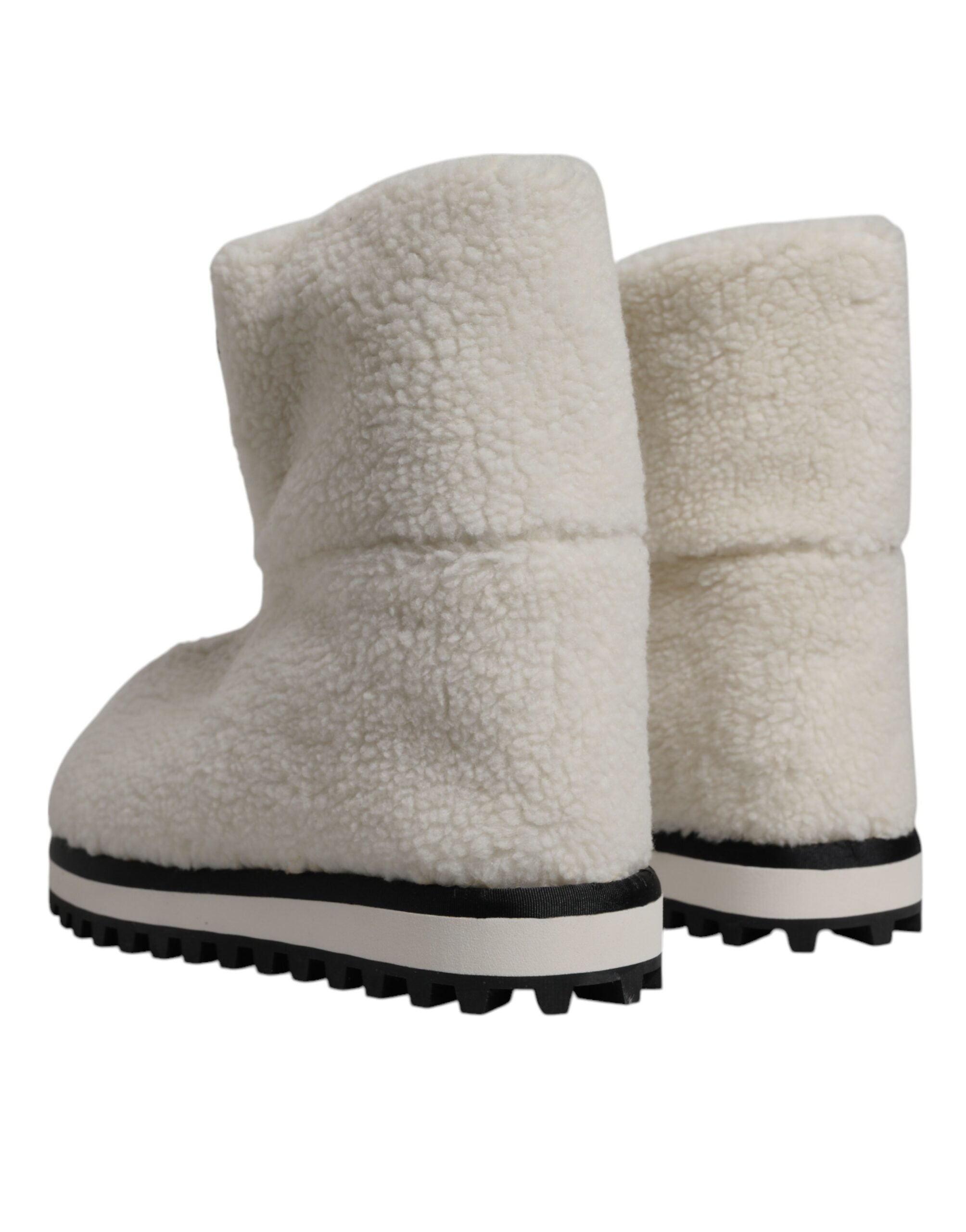Dolce & Gabbana White Plush Logo Padded Mid-Calf Boots Shoes
