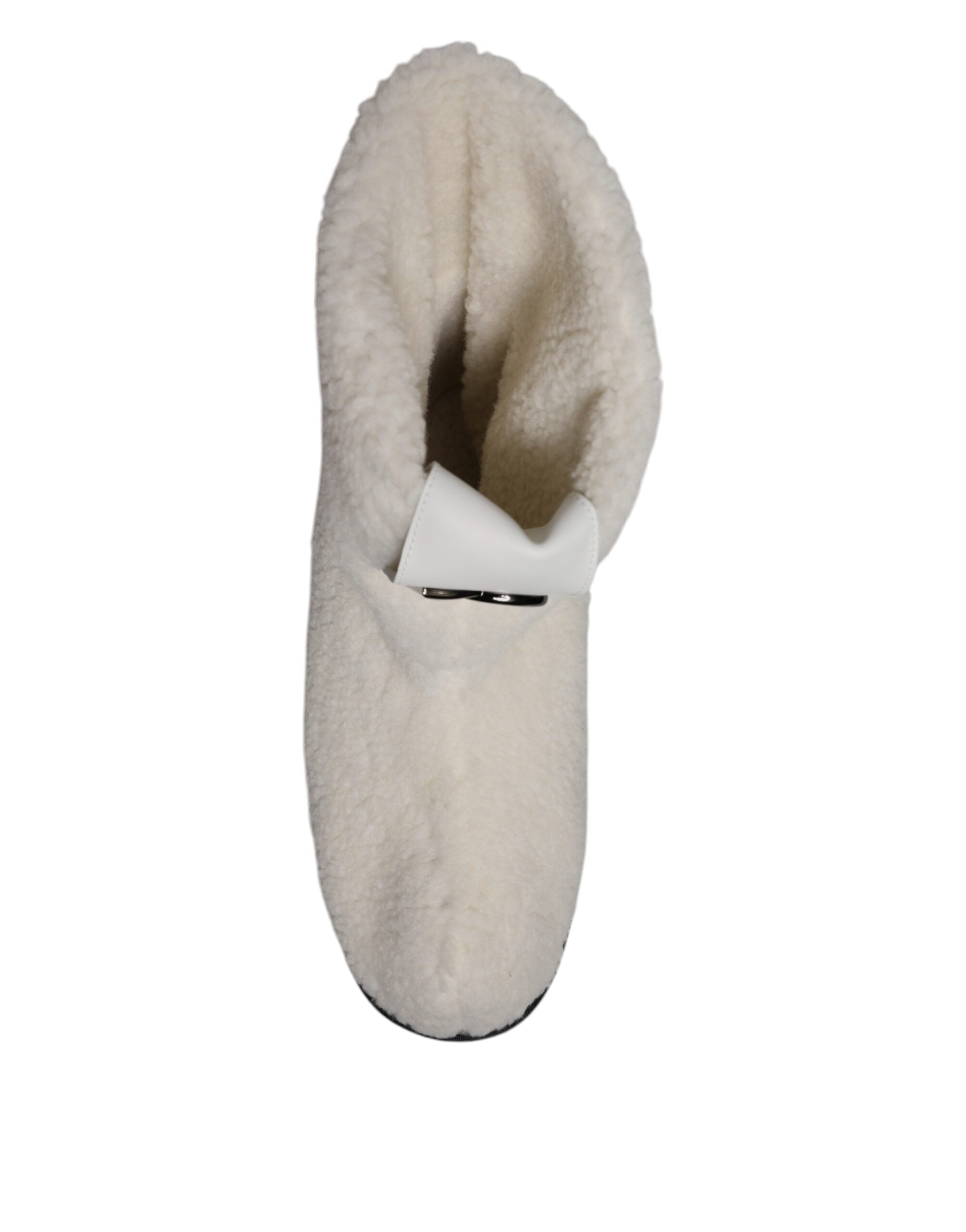 Dolce & Gabbana White Plush Logo Padded Mid-Calf Boots Shoes