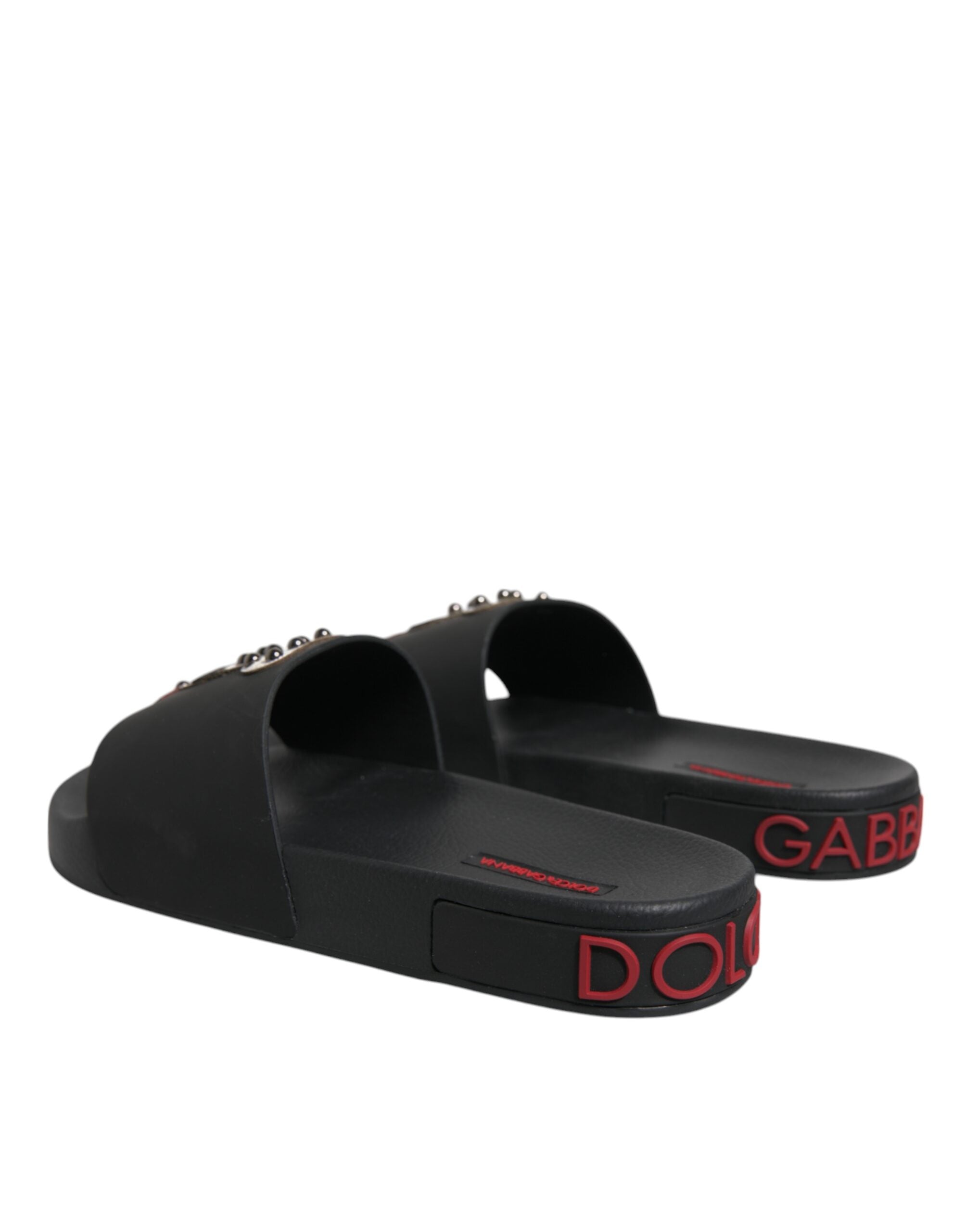 Dolce & Gabbana Black Leather Mule Sandals Beachwear Shoes