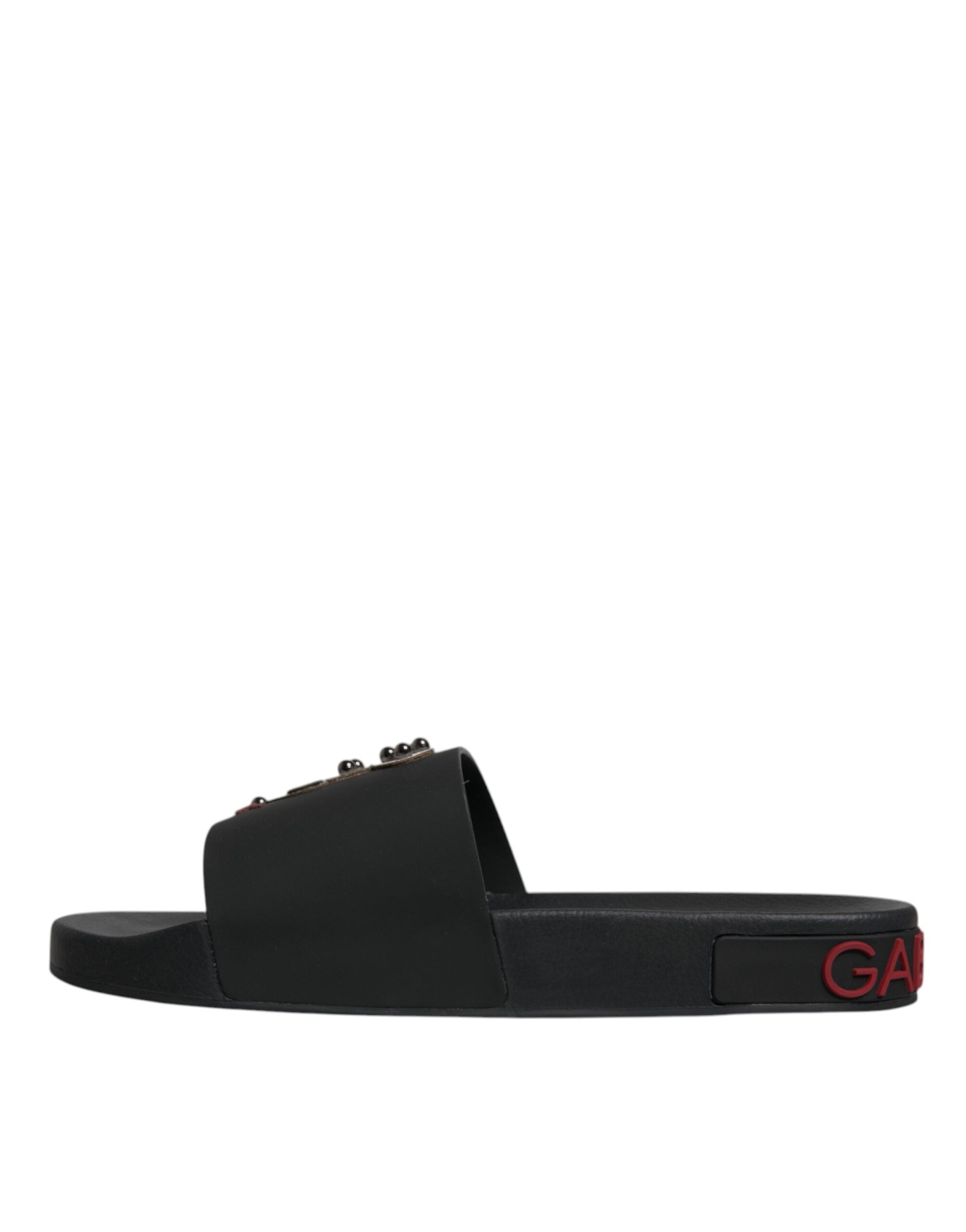 Dolce & Gabbana Black Leather Mule Sandals Beachwear Shoes