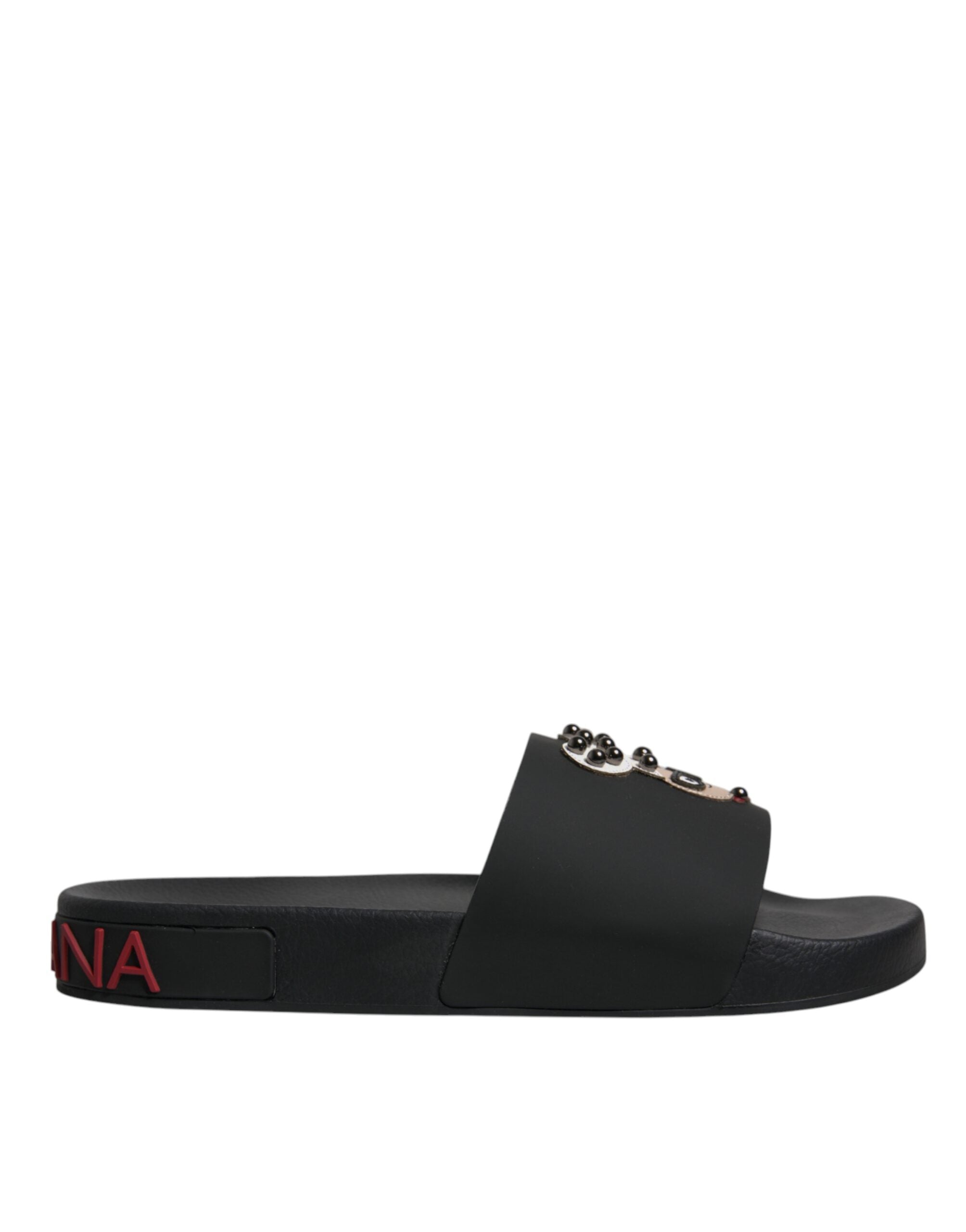 Dolce & Gabbana Black Leather Mule Sandals Beachwear Shoes