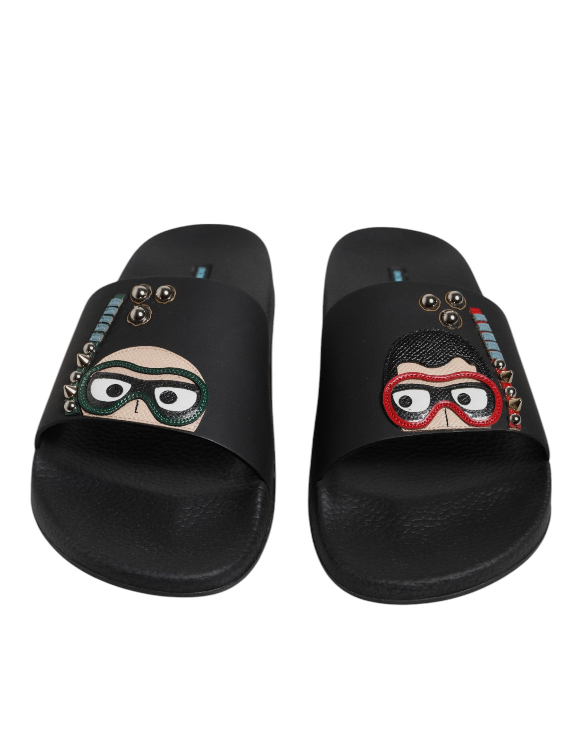 Dolce & Gabbana Schwarz Divers Leder Flats Slides Sandalen Beachwear Schuhe