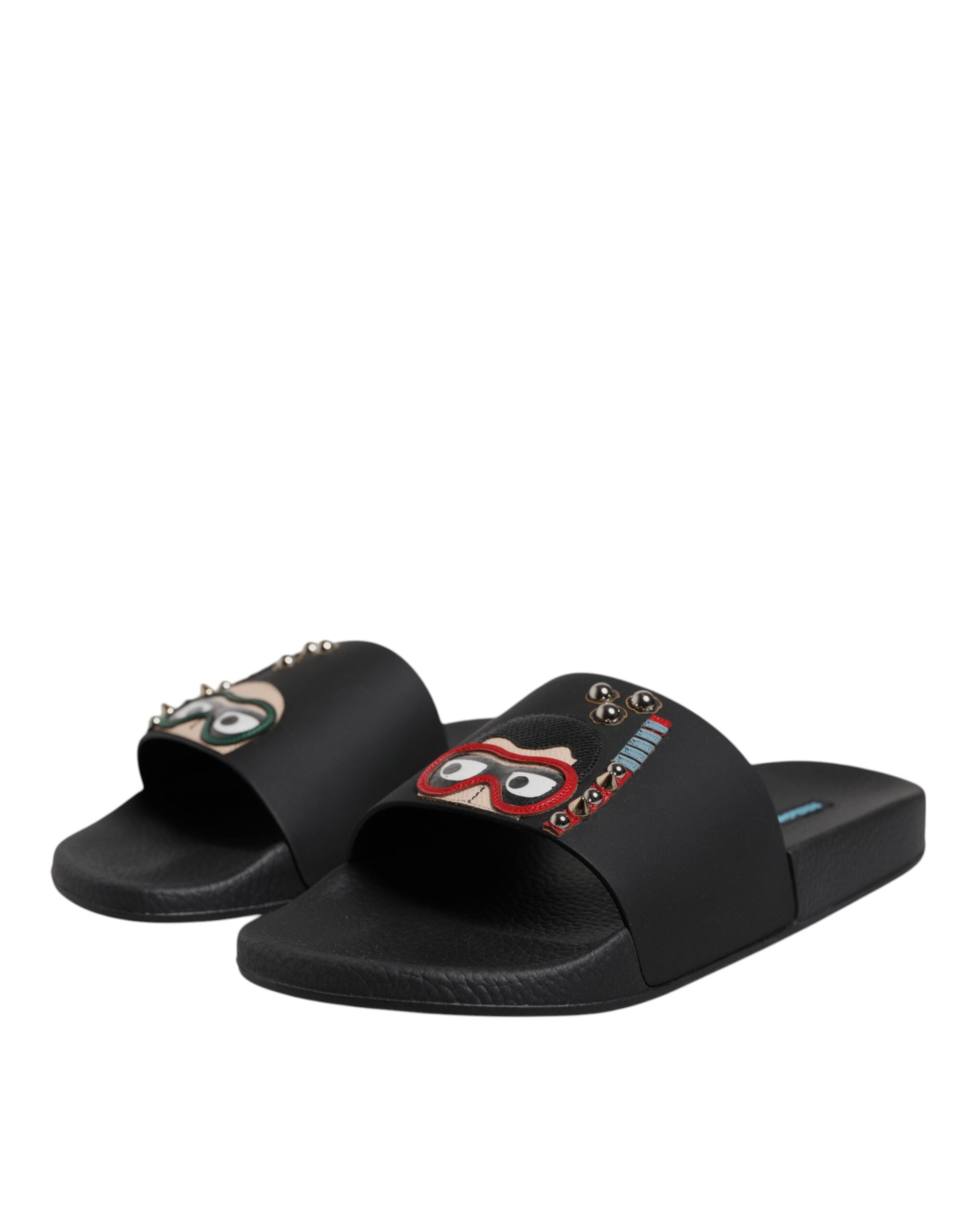 Dolce & Gabbana Schwarz Divers Leder Flats Slides Sandalen Beachwear Schuhe