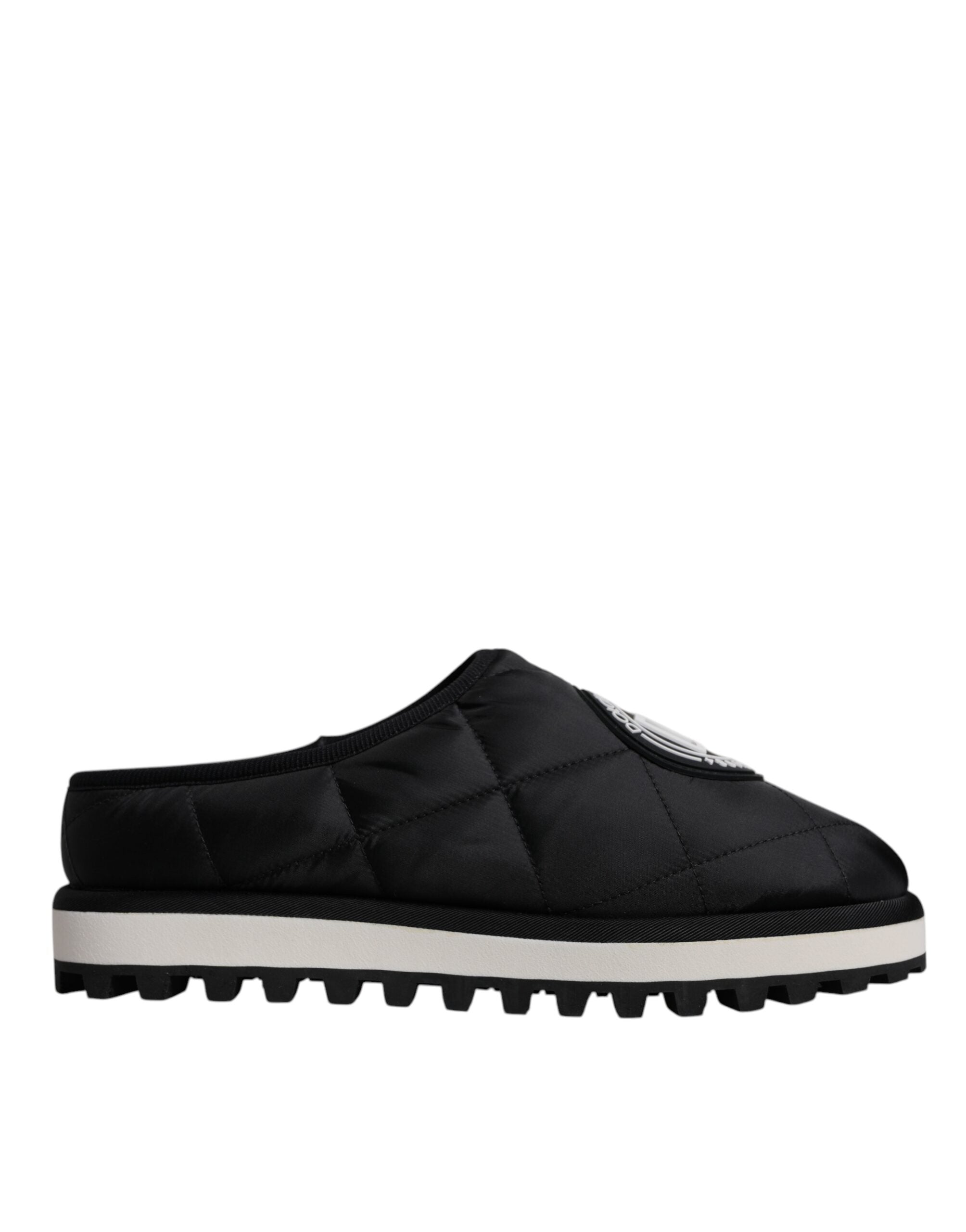 Dolce & Gabbana Schwarz Nylon gesteppt Logo Patch Sandalen Rutschen Schuhe