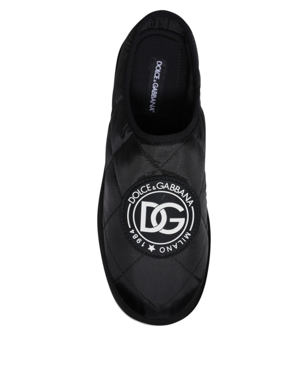 Dolce & Gabbana Schwarz Nylon gesteppt Logo Patch Sandalen Rutschen Schuhe