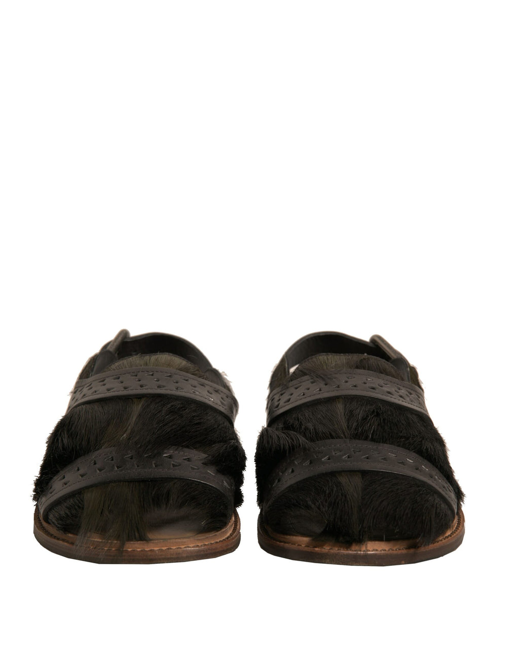 Dolce & Gabbana Grüne Gazelle Haar Leder Flats Sandalen Schuhe