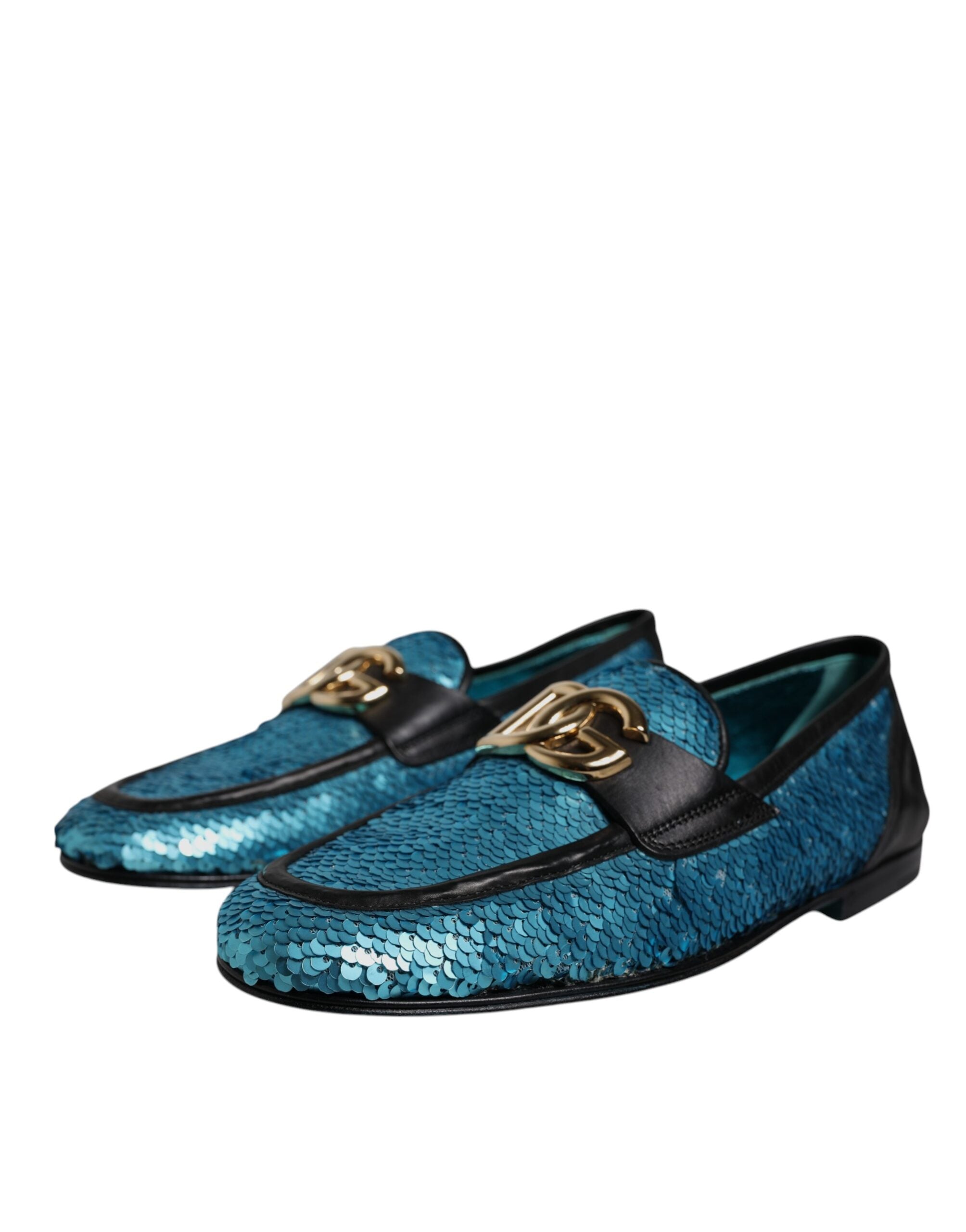 Dolce & Gabbana Blue Sequin Loafers Formal Shoes
