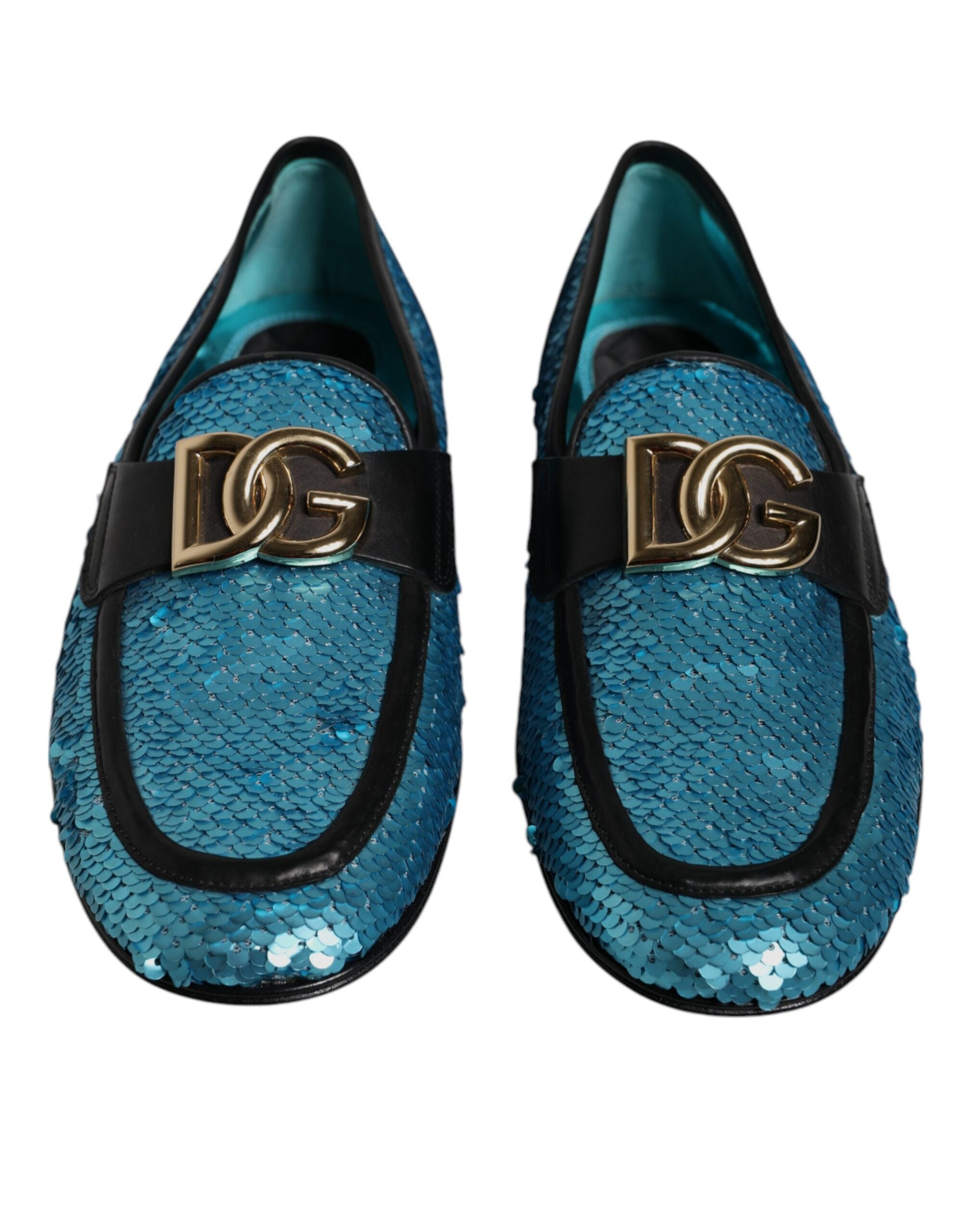 Dolce & Gabbana Blue Sequin Loafers Formal Shoes
