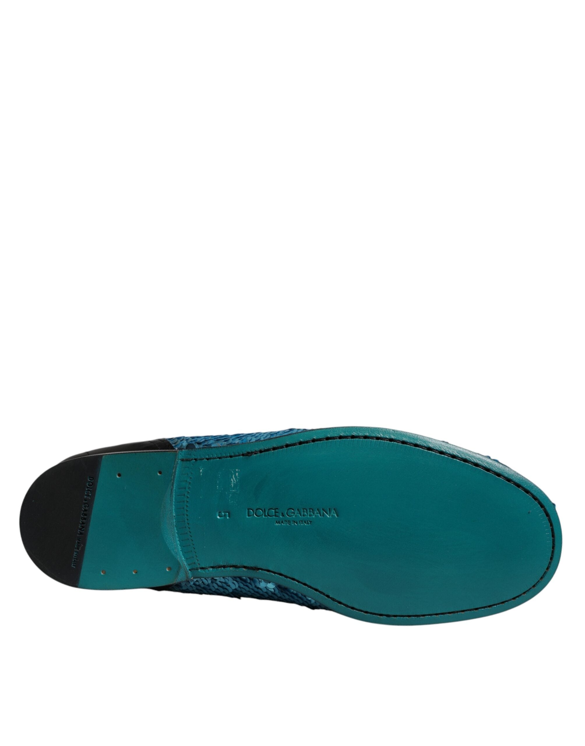 Dolce & Gabbana Blue Sequin Loafers Formal Shoes