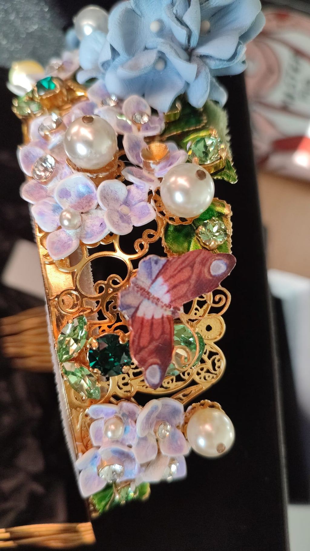 Dolce & Gabbana Gold Crystal Purple Hydrangea Headband Crown Tiara